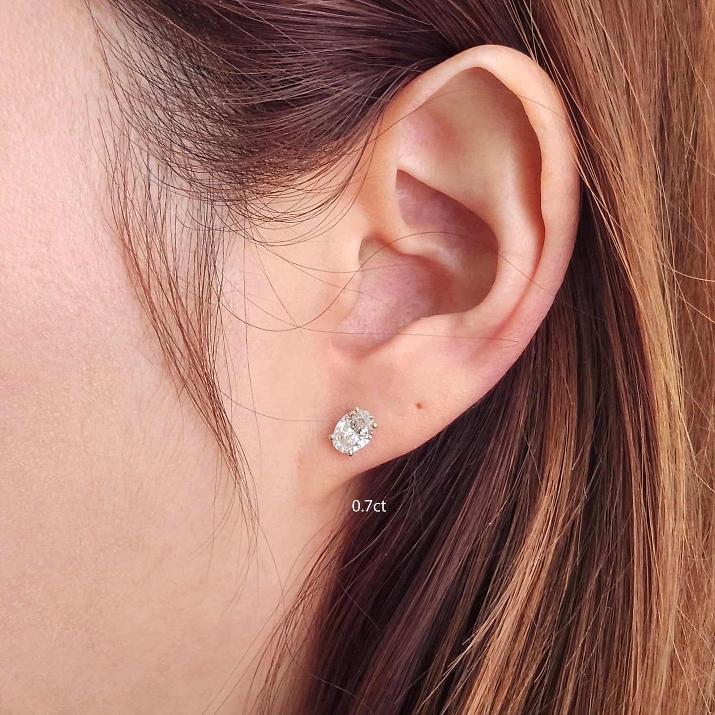 14K Gold Oval Lab Diamond Stud Earrings: Prong Set Solitaire/Single or Pair/anniversary gift