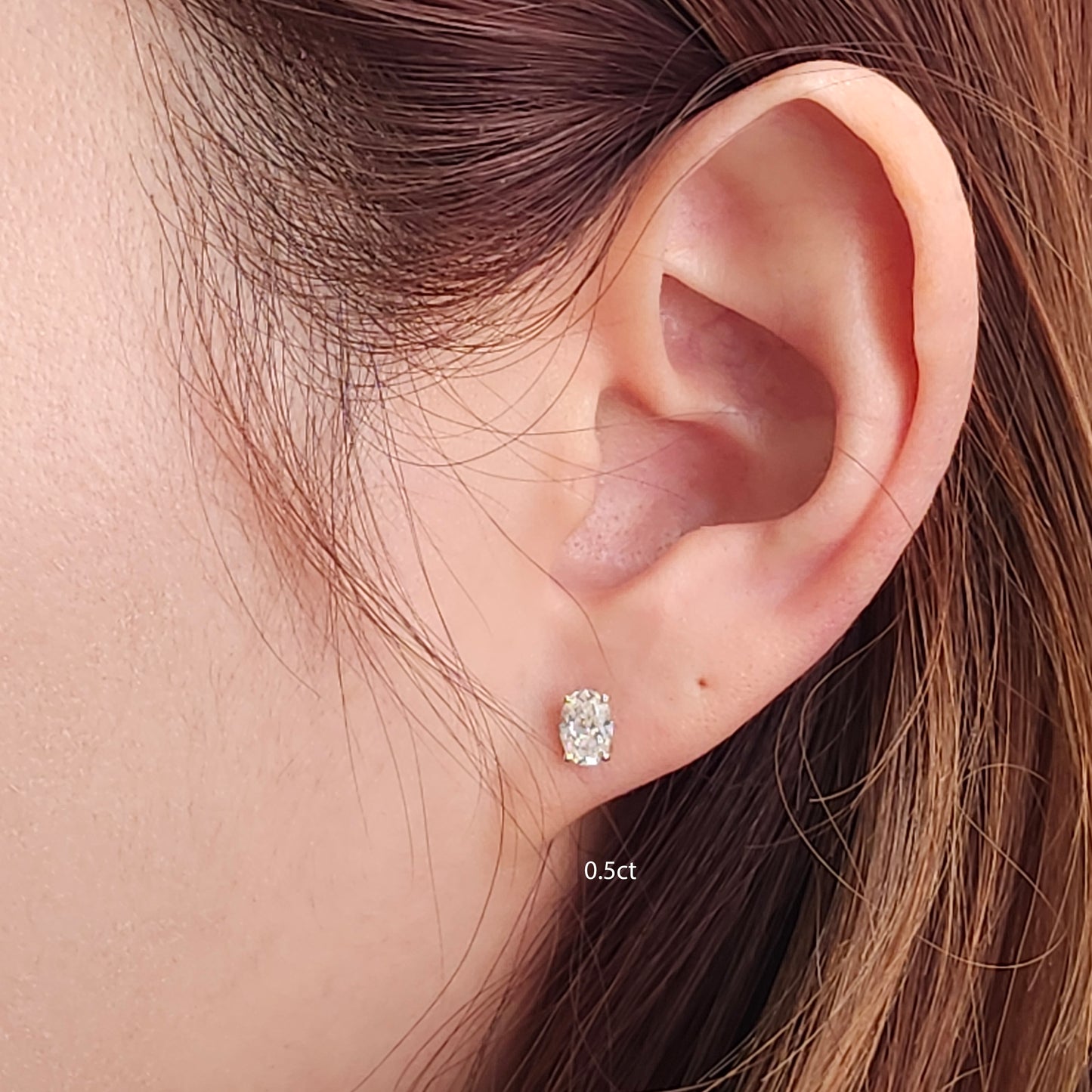 14K Gold Oval Lab Diamond Stud Earrings: Prong Set Solitaire/Single or Pair/anniversary gift