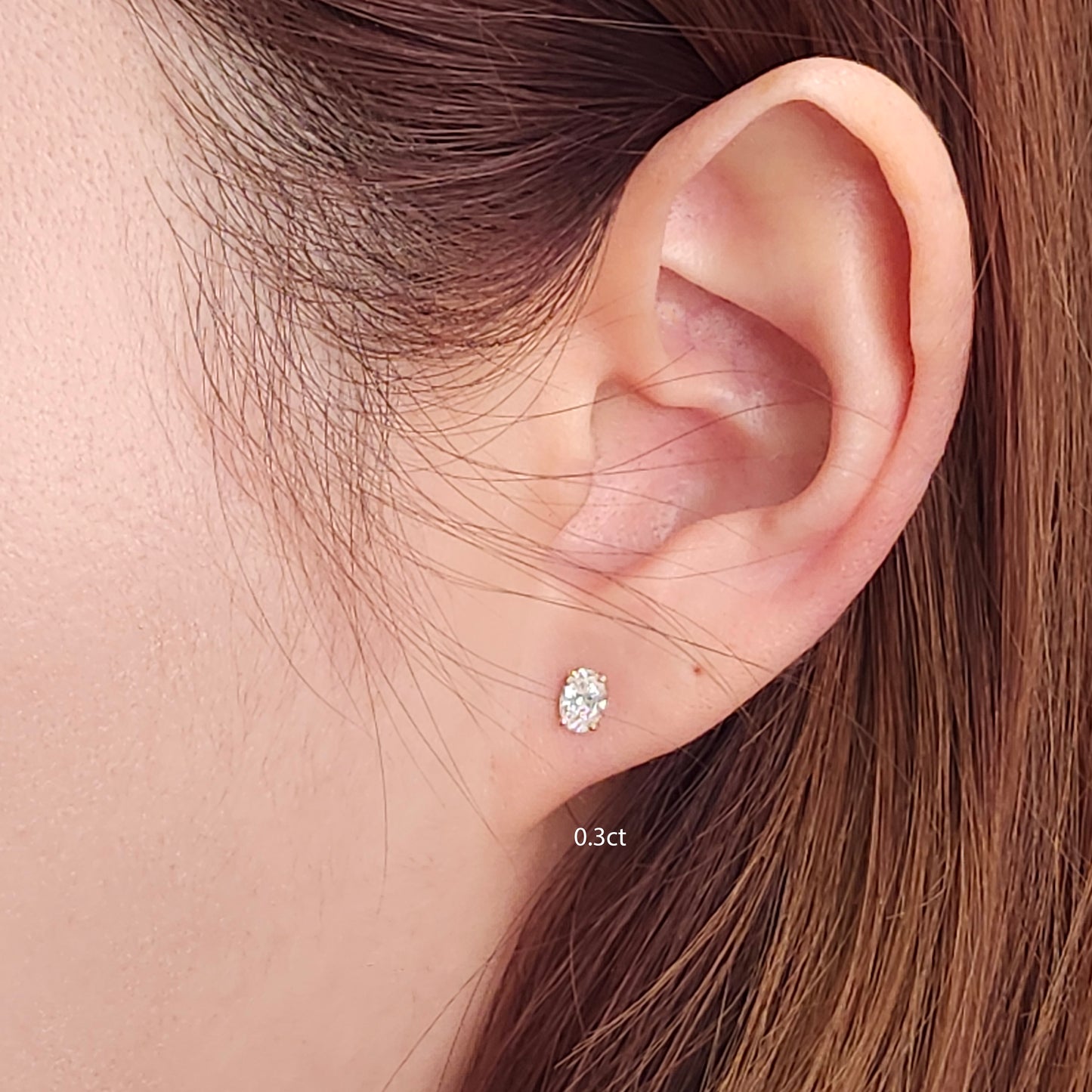 14K Gold Oval Lab Diamond Stud Earrings: Prong Set Solitaire/Single or Pair/anniversary gift