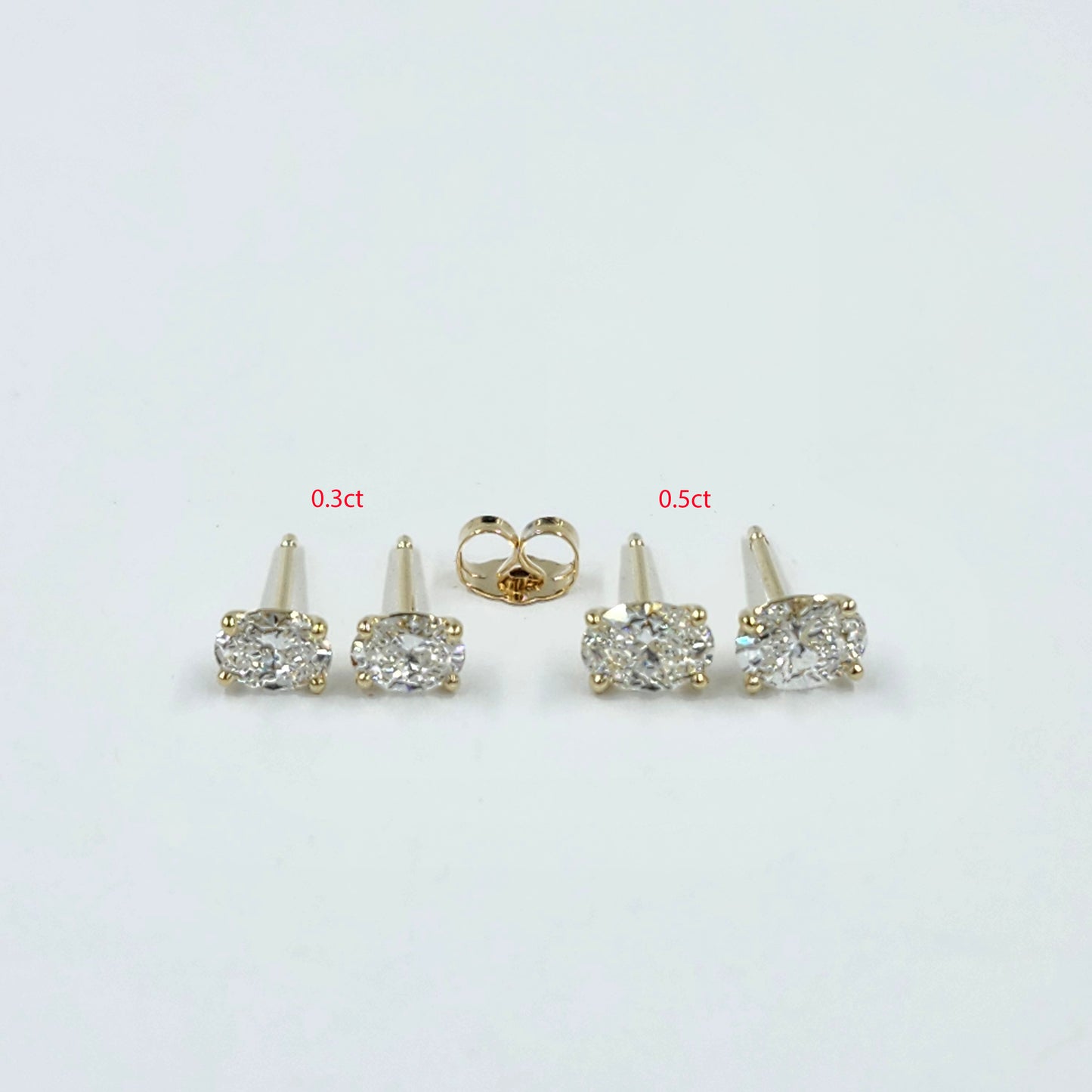 14K Gold Oval Lab Diamond Stud Earrings: Prong Set Solitaire/Single or Pair/anniversary gift