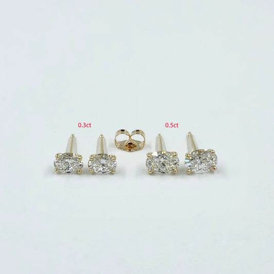 14K Gold Oval Lab Diamond Stud Earrings: Prong Set Solitaire/Single or Pair/anniversary gift