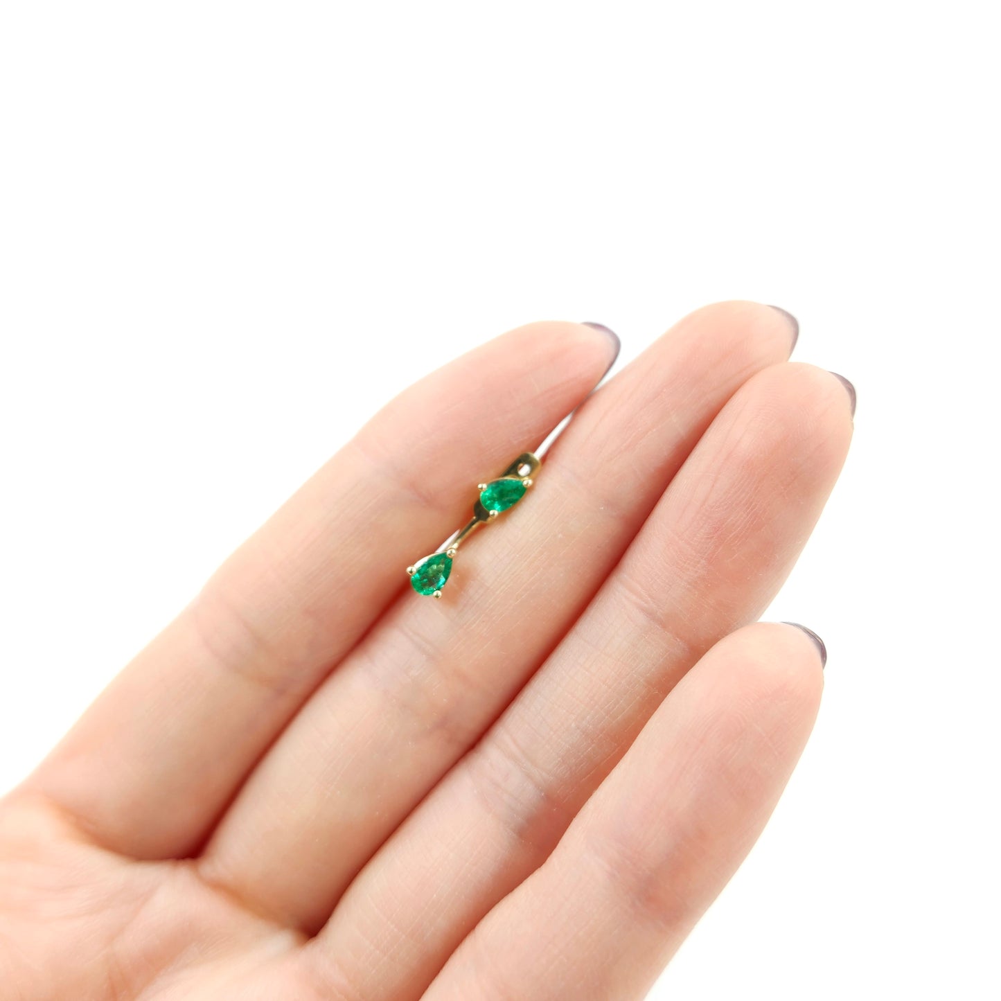 14K Gold Pear Emerald Jacket Earrings: Natural Pear Emerald Prong Stud - Anniversary gifts