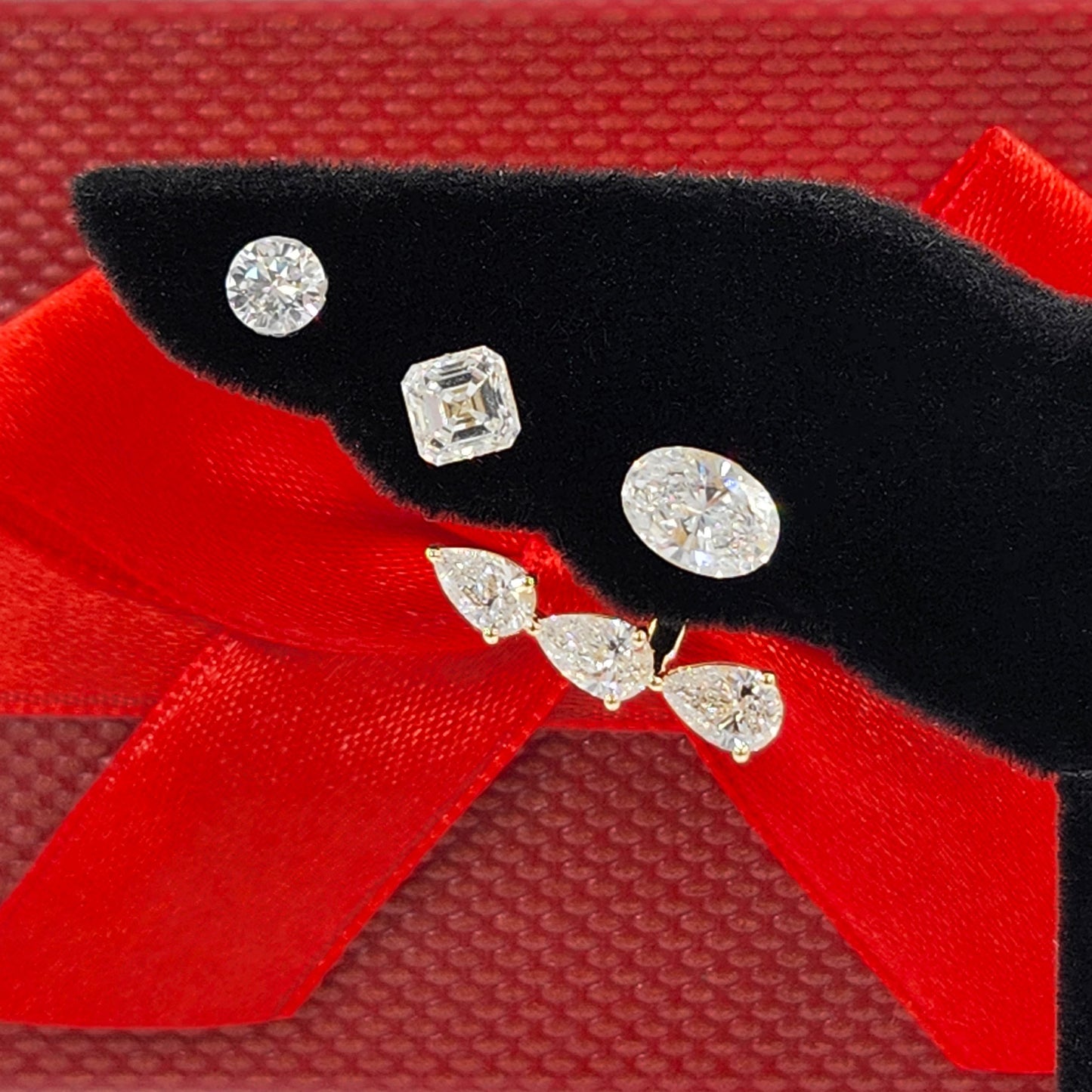 14K Gold Pear Lab Diamond Earring Jacket: Handmade Three Stone Design Jacket earring - Anniversary gift