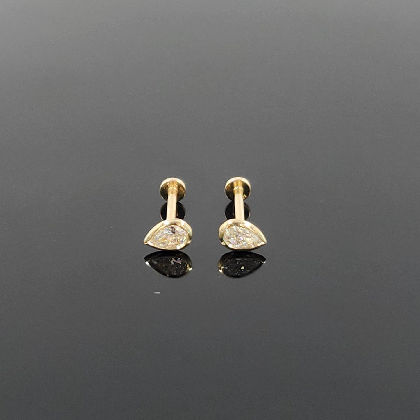Natural Pear Shape Diamond Stud Piercing/ 14K yellow gold Pear Shape Diamond Solitaire Stud Earrings /Pear Stud Earrings Flat Backing