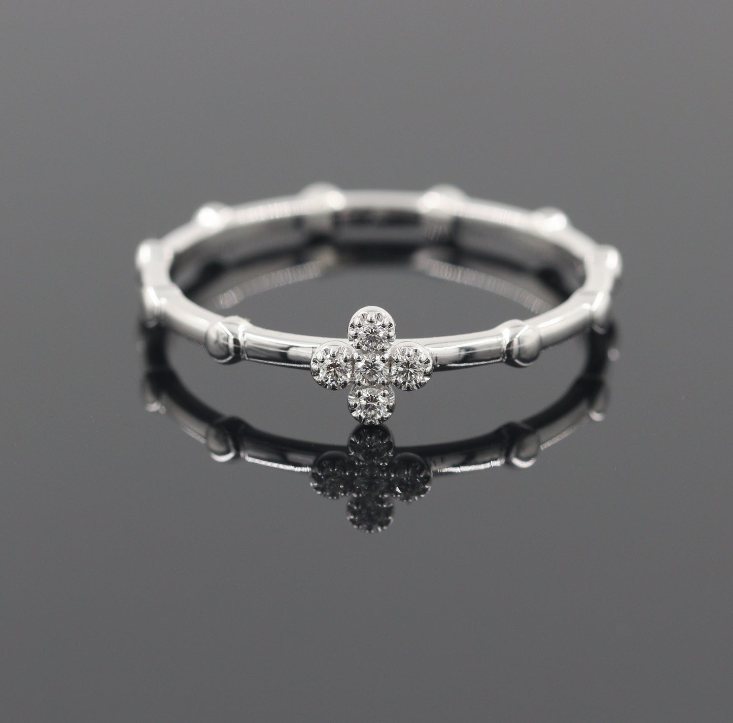 14K Gold Rosary Ring: Natural Diamond Flower Band - Anniversary gift