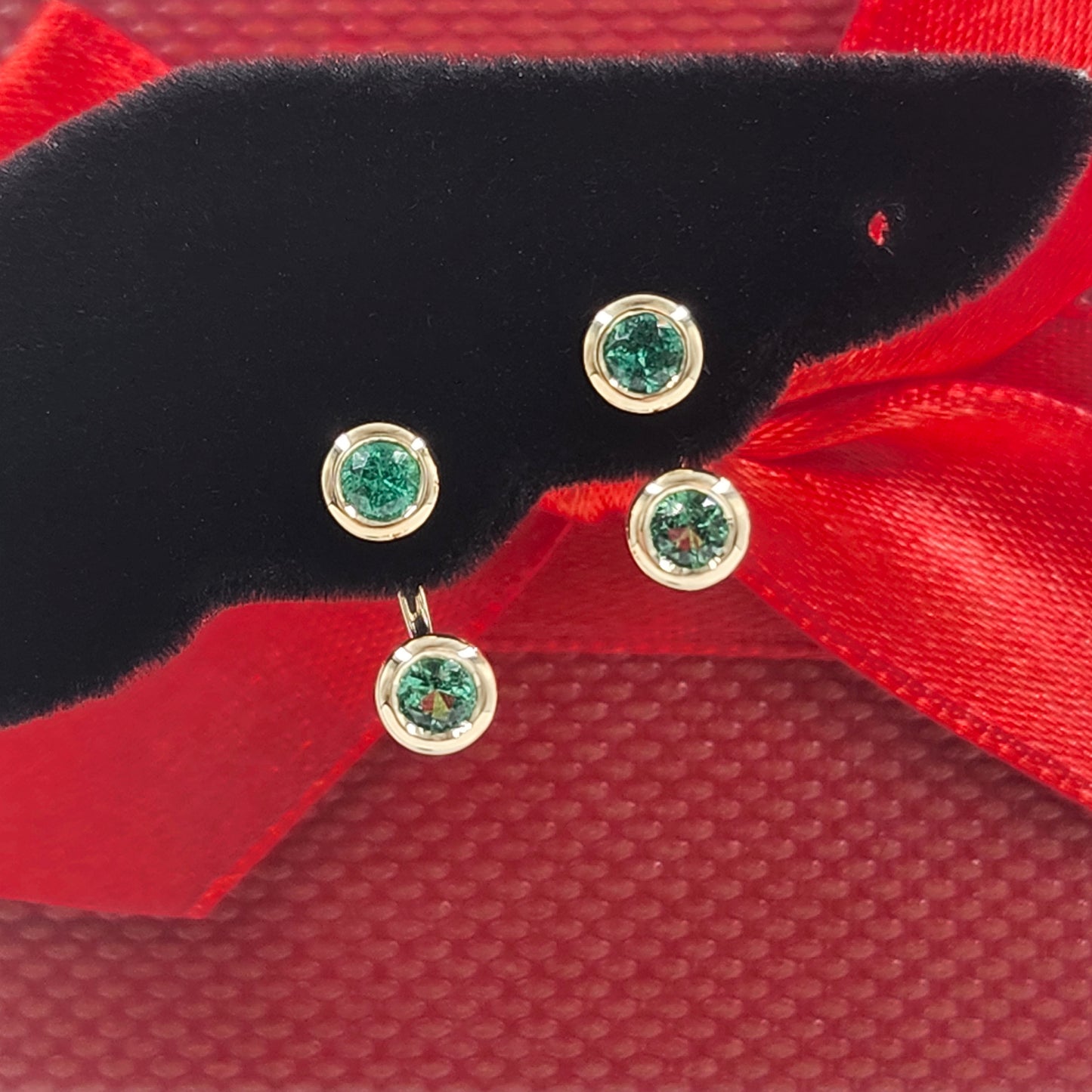 14K Gold Diamond Cut Natural Round Emerald Bezel Set Jacket Earrings: 3.0mm Round Emerald Bezel Set Studs - Anniversary gifts