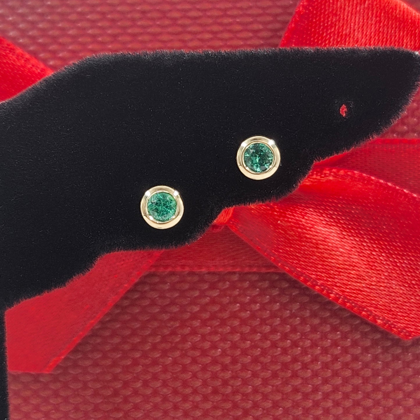 14K Gold Diamond Cut Natural Round Emerald Bezel Set Jacket Earrings: 3.0mm Round Emerald Bezel Set Studs - Anniversary gifts