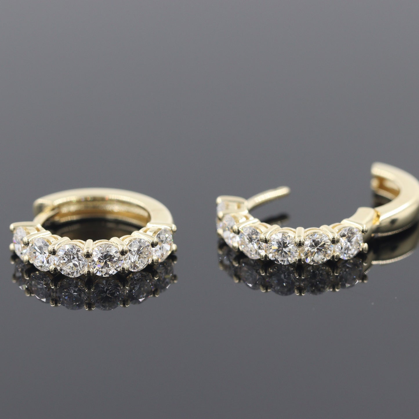 Lab Diamond Hoop Earrings: 14K,18K gold Prong Diamond 1.4ct Hoop Earring - Anniversary gift