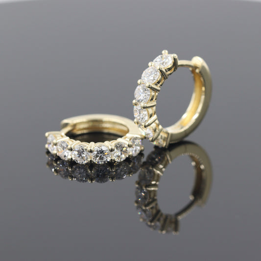 Lab Diamond Hoop Earrings: 14K,18K gold Prong Diamond 1.4ct Hoop Earring - Anniversary gift