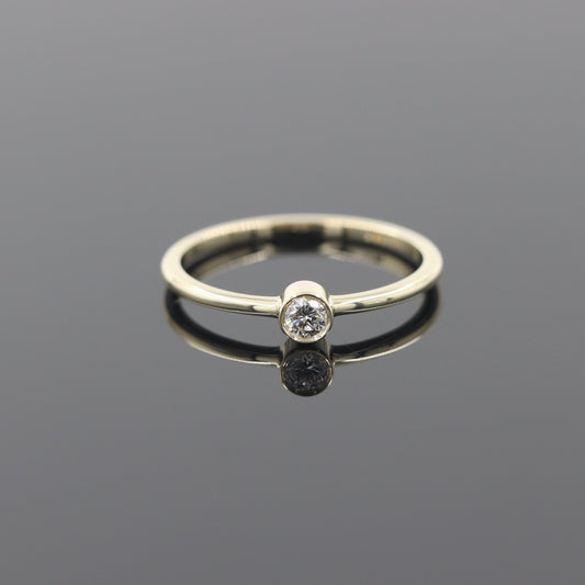 14K gold Straight Bezel .07ct Diamond Stackable Ring/ Dainty Simple Engagement Diamond Ring / Anniversary gift