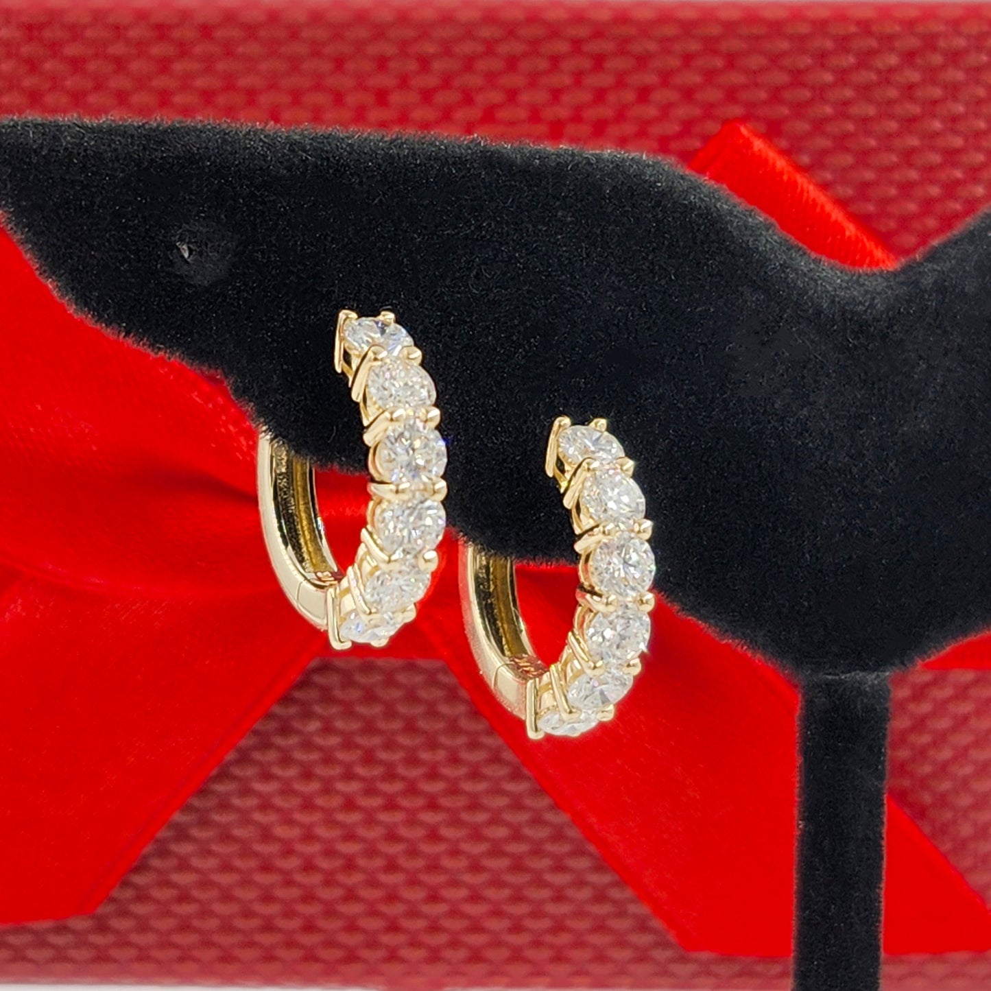 Lab Diamond Hoop Earrings: 14K,18K gold Prong Diamond 1.4ct Hoop Earring - Anniversary gift