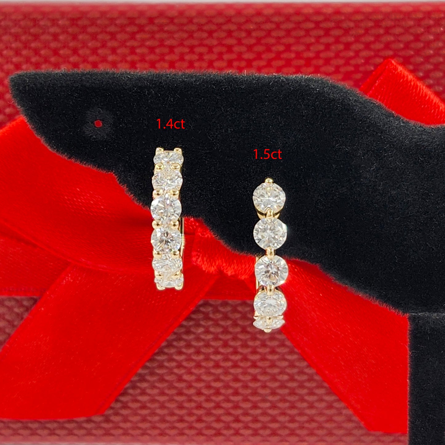 Lab Diamond Hoop Earrings: 14K,18K gold Prong Diamond 1.4ct Hoop Earring - Anniversary gift