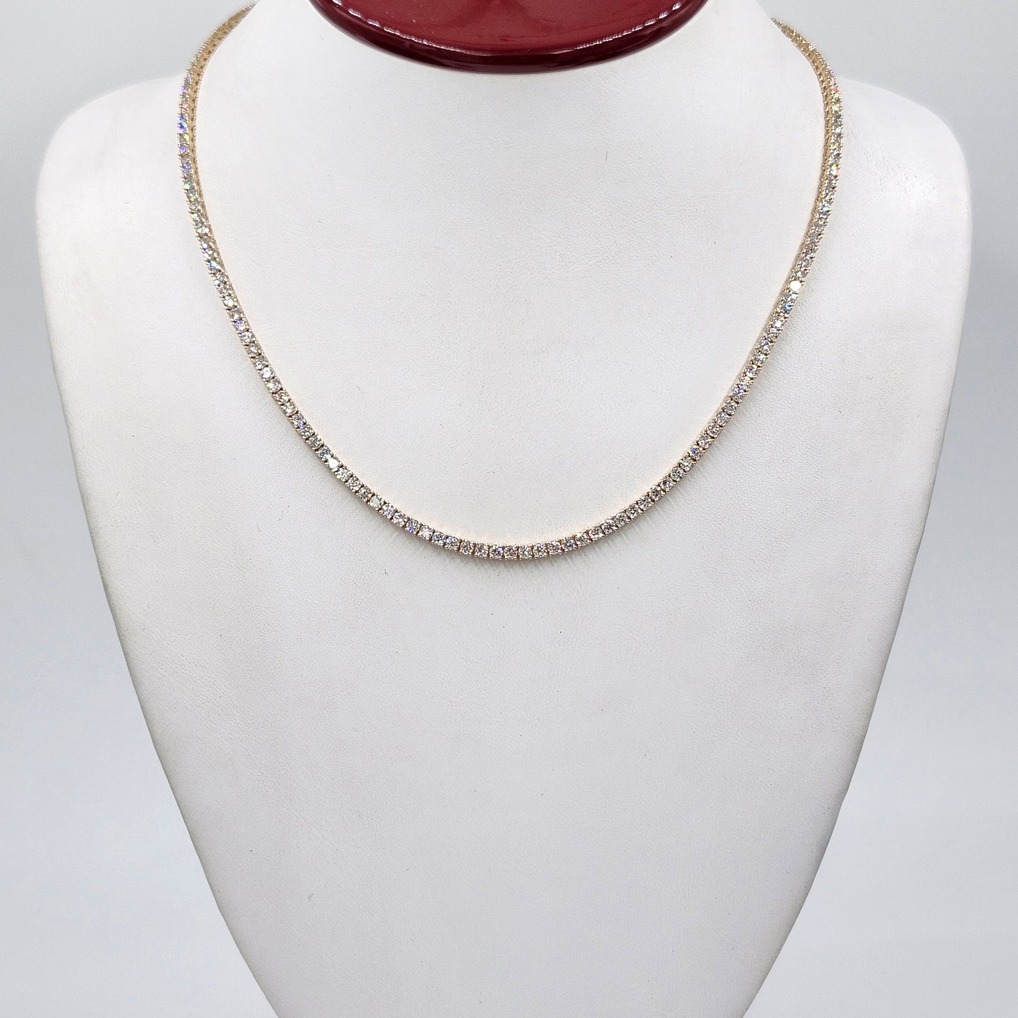 Lab Diamond Four Prong Tennis Necklace / 14k Gold 10ct Round Diamond Tennis Necklace / Anniversary Gift