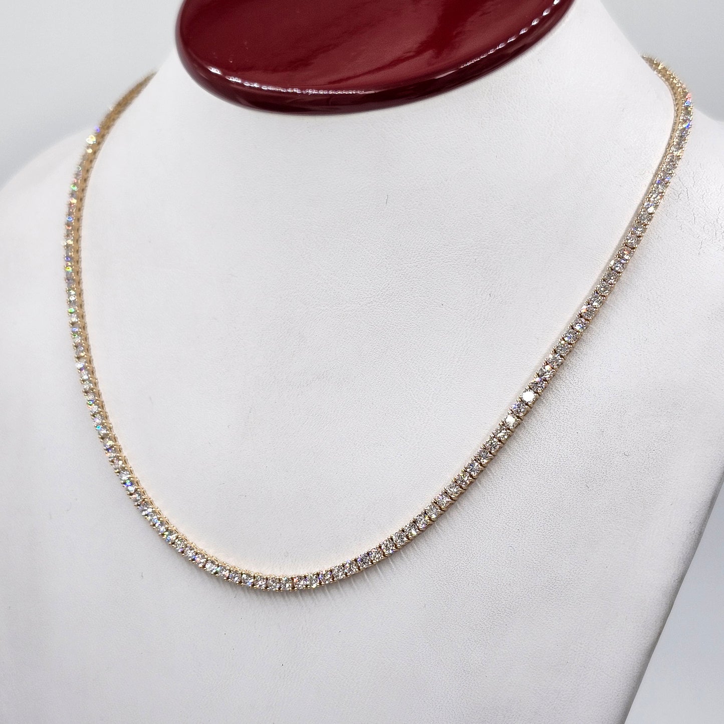 Lab Diamond Four Prong Tennis Necklace / 14k Gold 10ct Round Diamond Tennis Necklace / Anniversary Gift