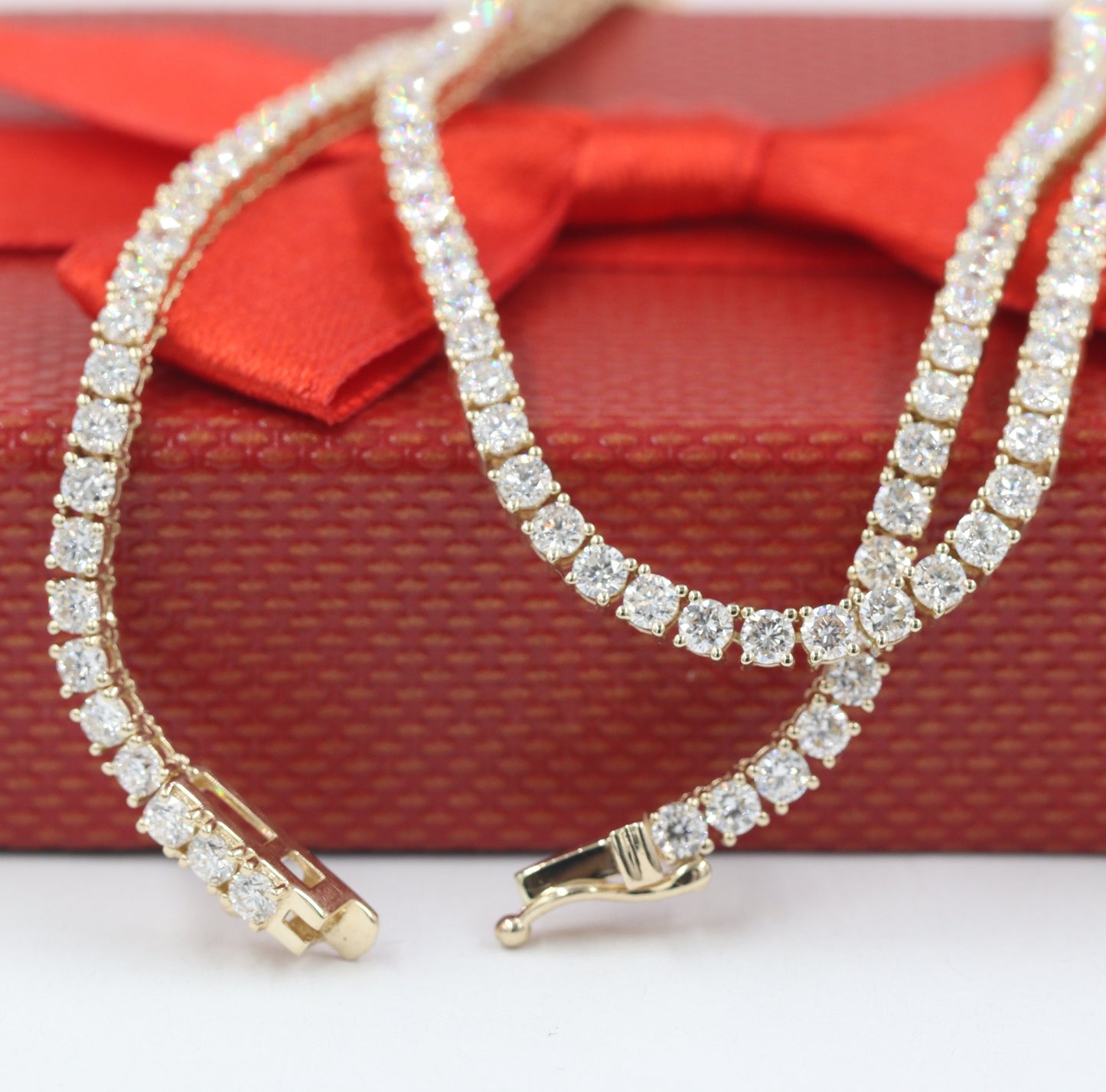 Lab Diamond Four Prong Tennis Necklace / 14k Gold 10ct Round Diamond Tennis Necklace / Anniversary Gift