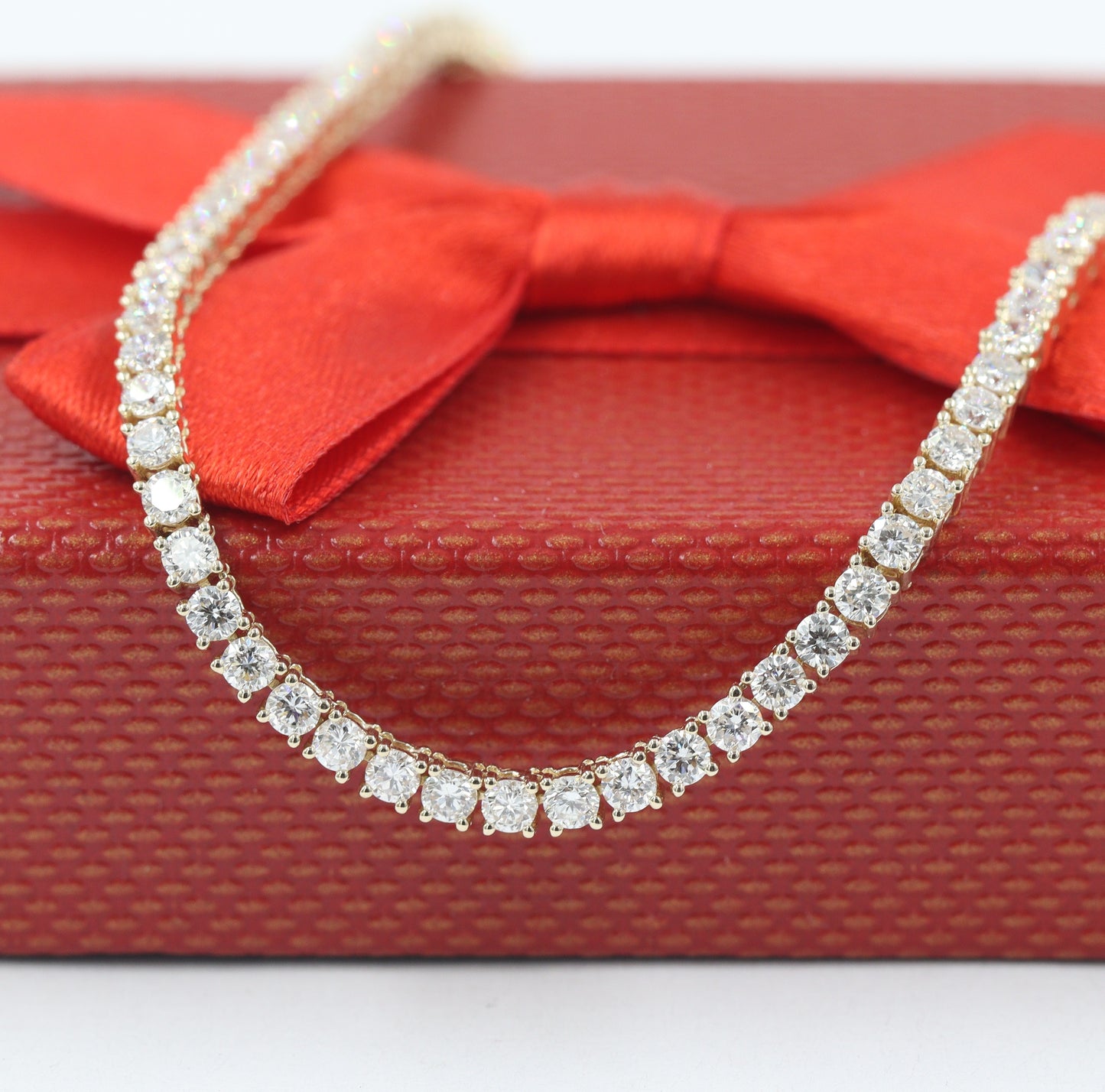 Lab Diamond Four Prong Tennis Necklace / 14k Gold 10ct Round Diamond Tennis Necklace / Anniversary Gift