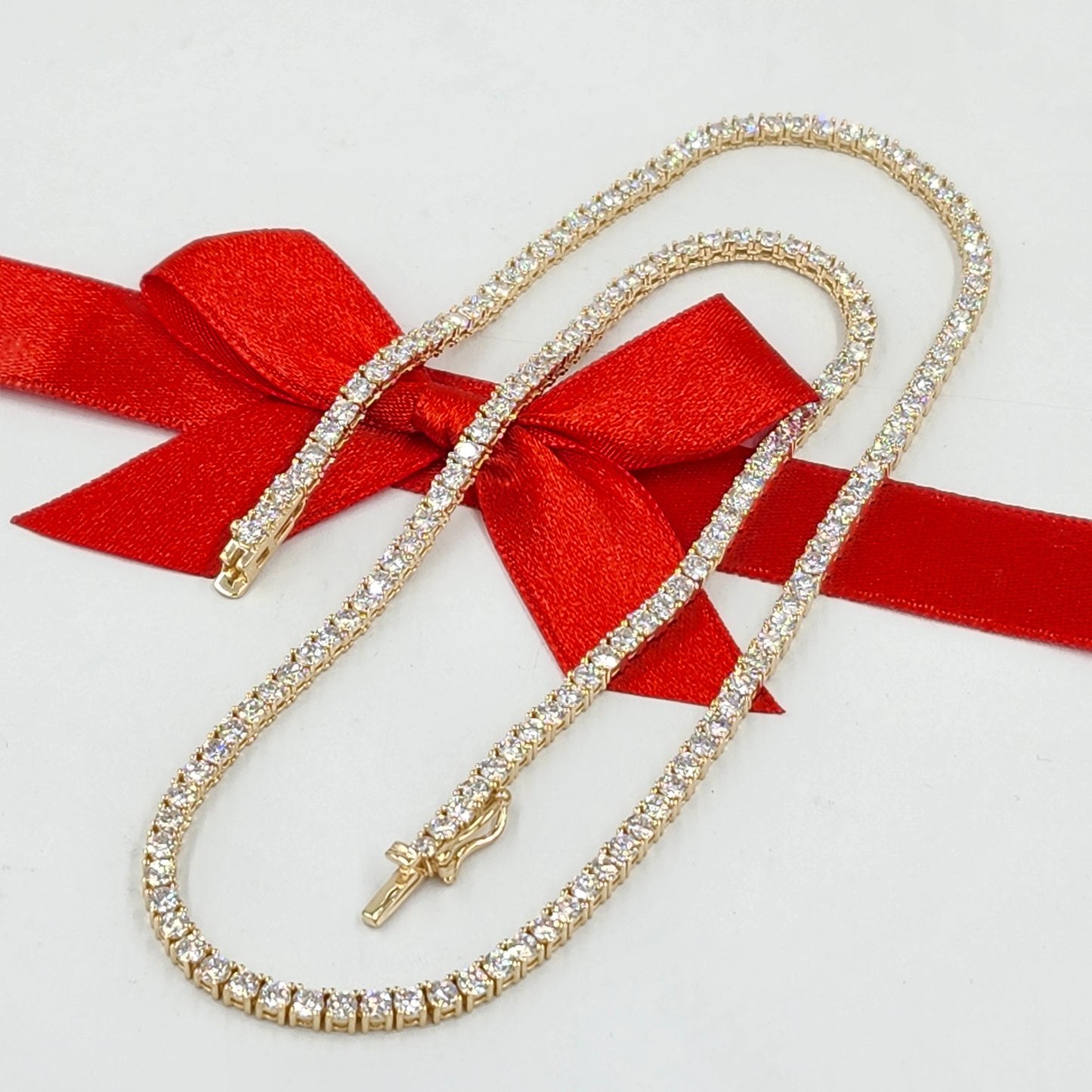 Lab Diamond Four Prong Tennis Necklace / 14k Gold 10ct Round Diamond Tennis Necklace / Anniversary Gift