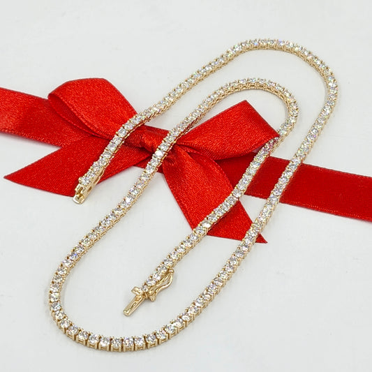 Lab Diamond Four Prong Tennis Necklace / 14k Gold 10ct Round Diamond Tennis Necklace / Anniversary Gift
