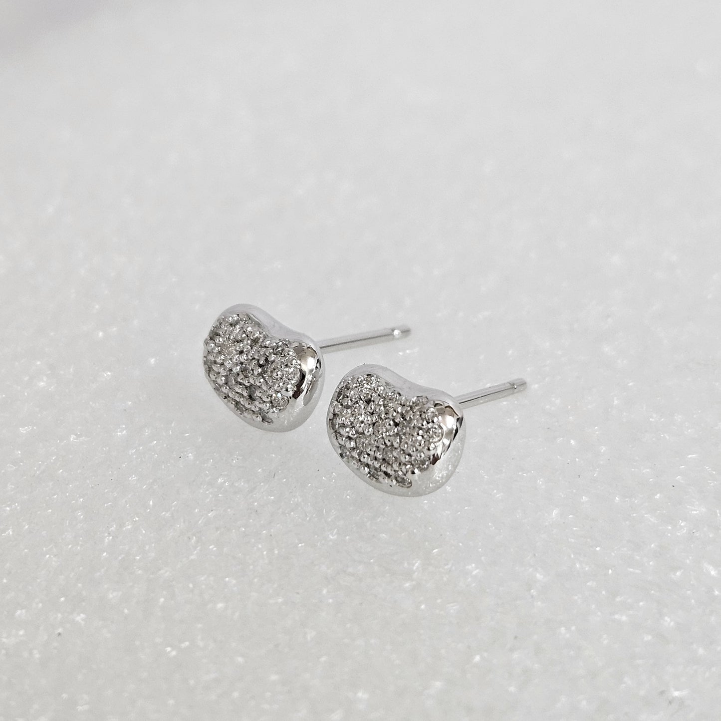 Diamond Bean Stud Earrings/14k Solid Gold Minimalist Diamond Bean Earrings/Natural Diamond Earrings/Anniversary gift