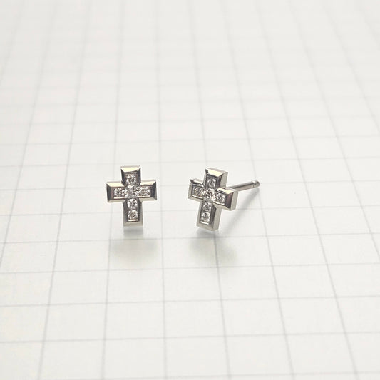 Diamond Small Cross Earrings/14k gold Diamond Cross Earring/Dainty Earrings/Tiny Cross Earring/ Diamond Cross Stud/ Anniversary gift