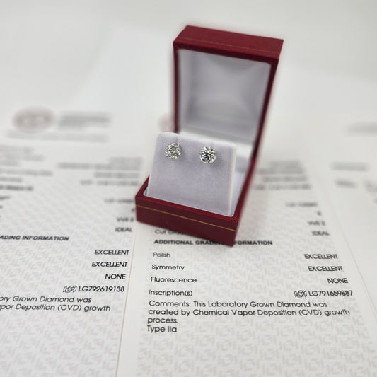 14k gold Round Lab Grown Diamond Total 2ct stud Earrings - Anniversary gift