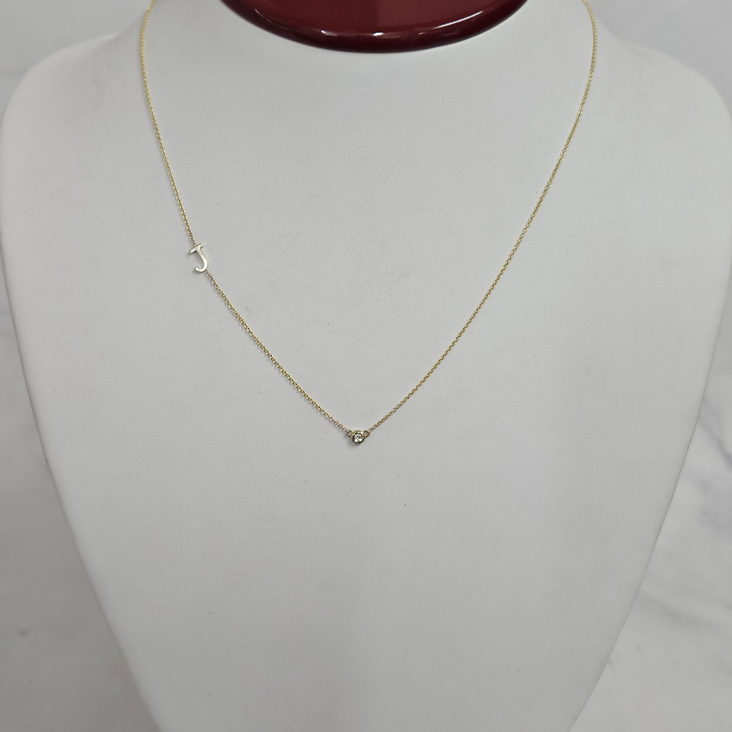 14k gold letter necklace with small Natural diamond / Personalized Sideway Initial necklace with bezel diamond /Anniversary Gift
