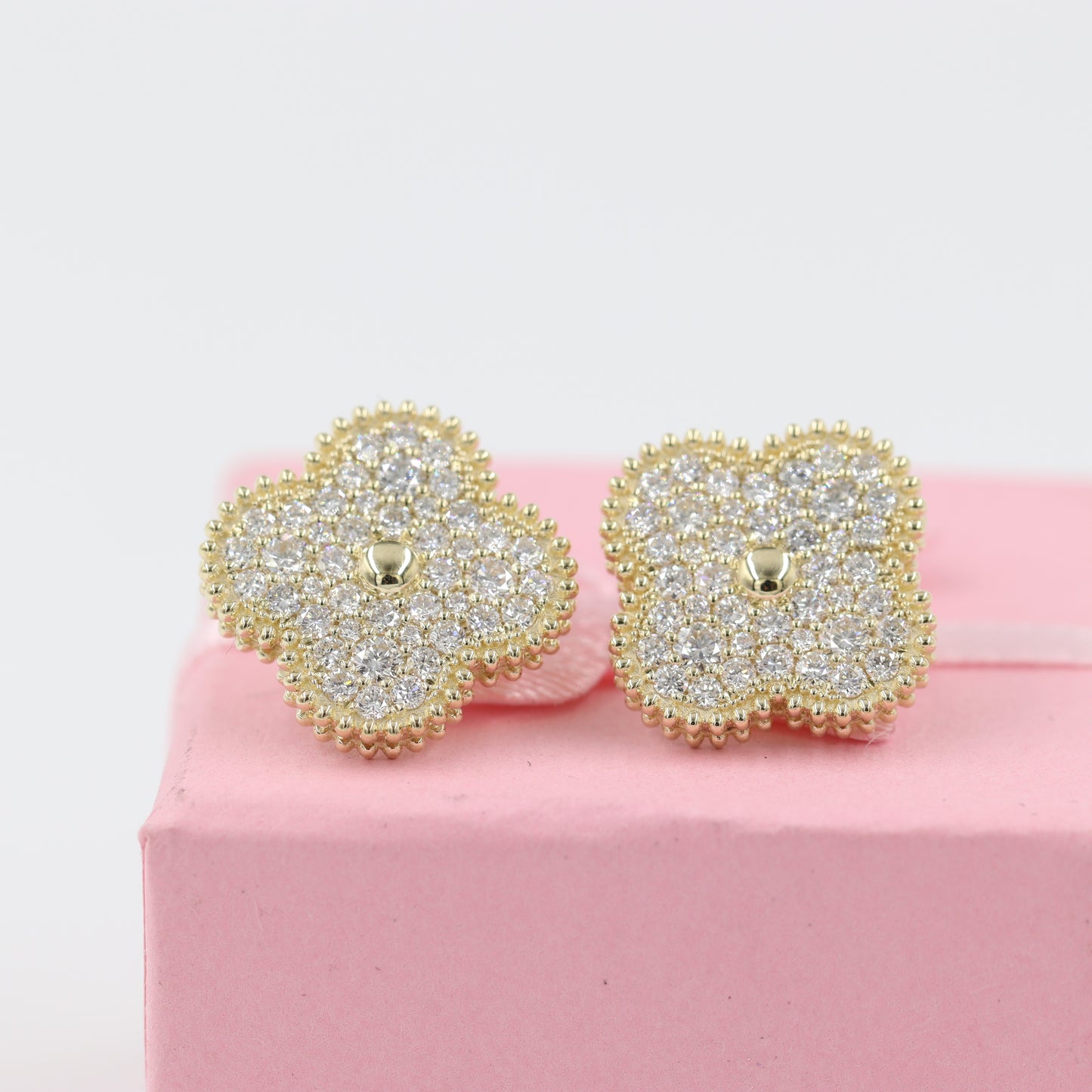 15mm Diamond Clover Earrings/ 14 and 18K Clover Classic Cluster Stud Earrings/ Natural Diamond Stud Earrings 88 Stones/ Anniversary Gift