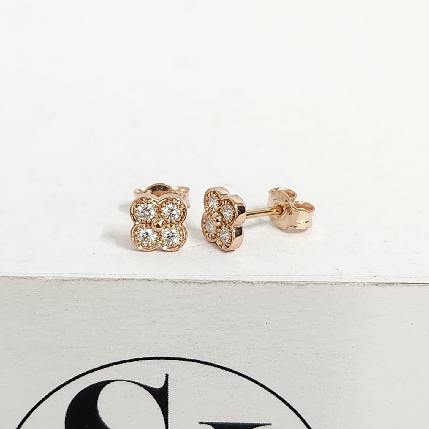 Diamond Clover Earrings/14K ,18K gold 6.9mm Clover Classic Dainty Cluster Stud Earrings/Natural Diamond Stud Earrings/ Anniversary Gift