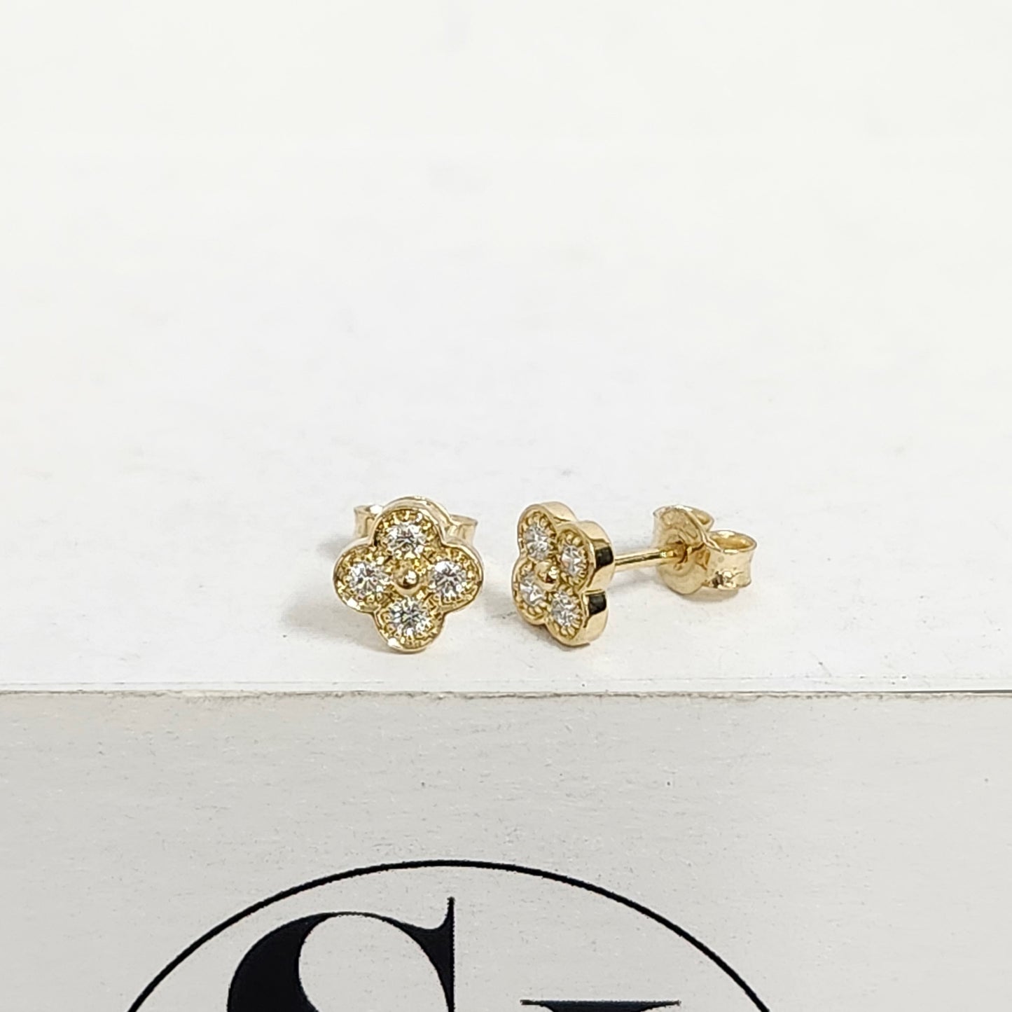 Diamond Clover Earrings/14K ,18K gold 6.9mm Clover Classic Dainty Cluster Stud Earrings/Natural Diamond Stud Earrings/ Anniversary Gift