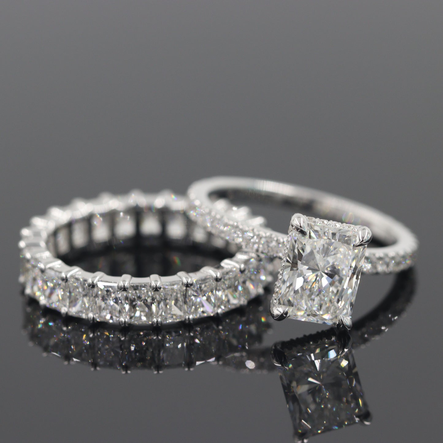 Radiant Cut Natural Diamond Eternity Band - 18K Gold Stackable Set low Wedding Ring - Anniversary gift