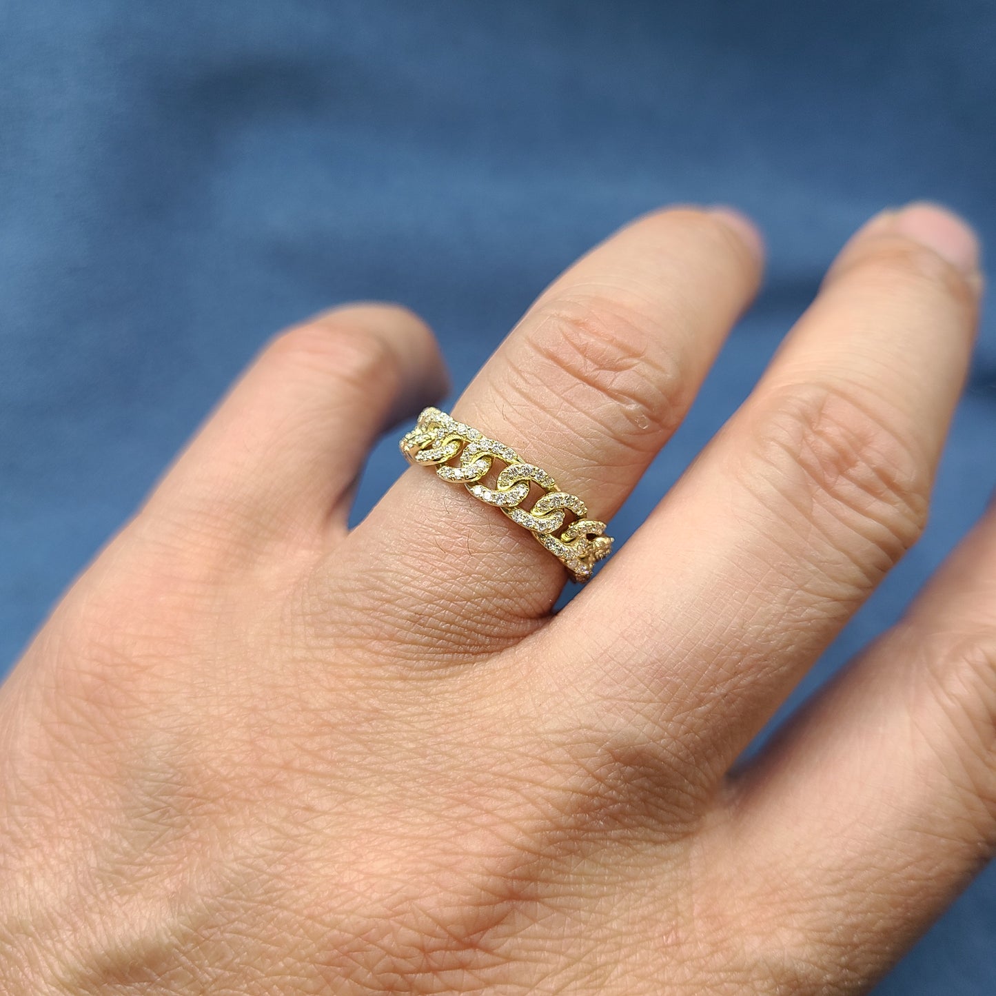 Handmade Natural Diamond Chain Ring/ 14K gold Diamond Cuban Link Ring/ Link Chain Ring/ Stackable Diamond Cuban Chain Ring/ Anniversary Gift