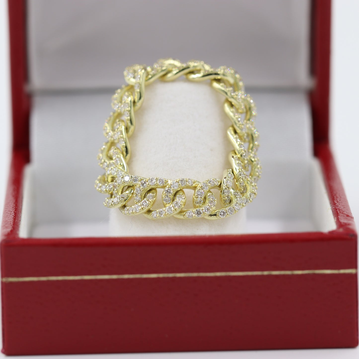 Handmade Natural Diamond Chain Ring/ 14K gold Diamond Cuban Link Ring/ Link Chain Ring/ Stackable Diamond Cuban Chain Ring/ Anniversary Gift