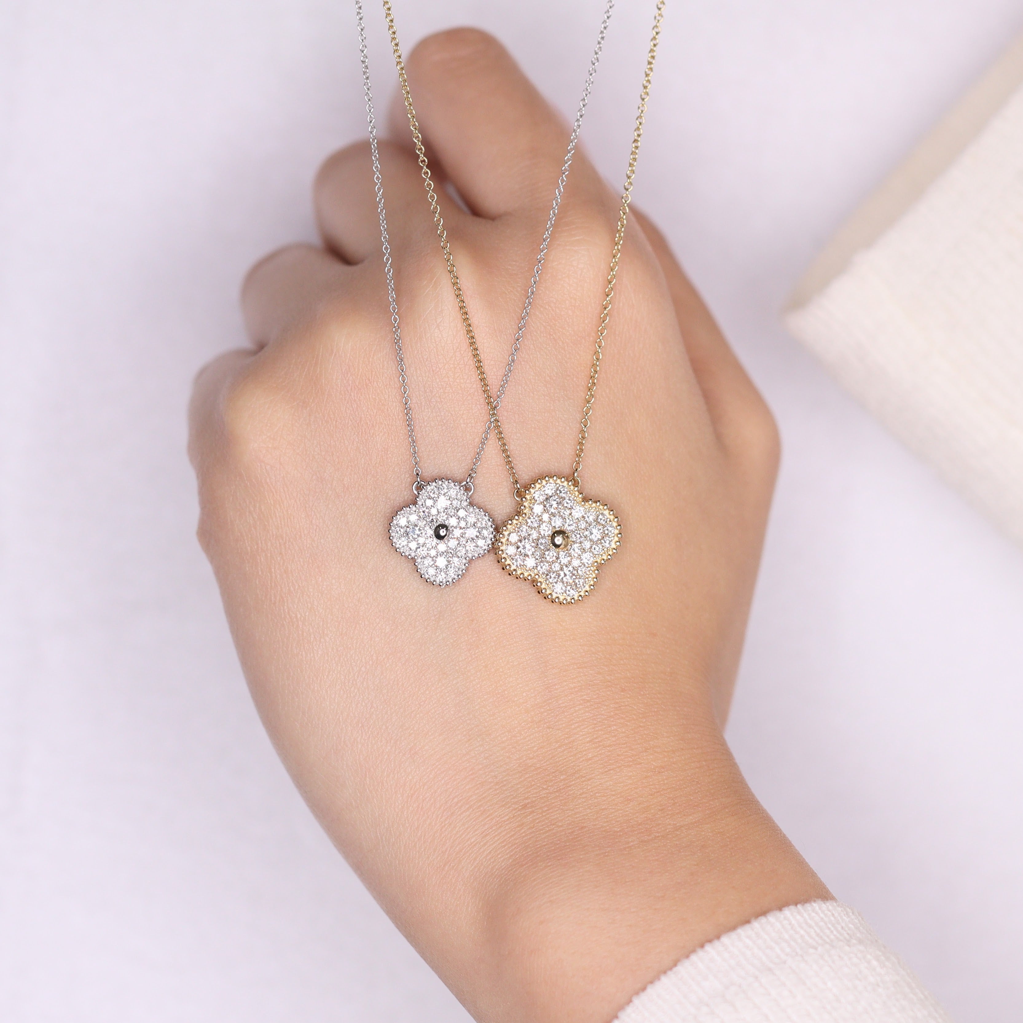 Buy Diamond Clover Necklace, Diamond Pendant Necklace, 18K White Gold  Diamond Flower Necklace Pendant Online in India - Etsy