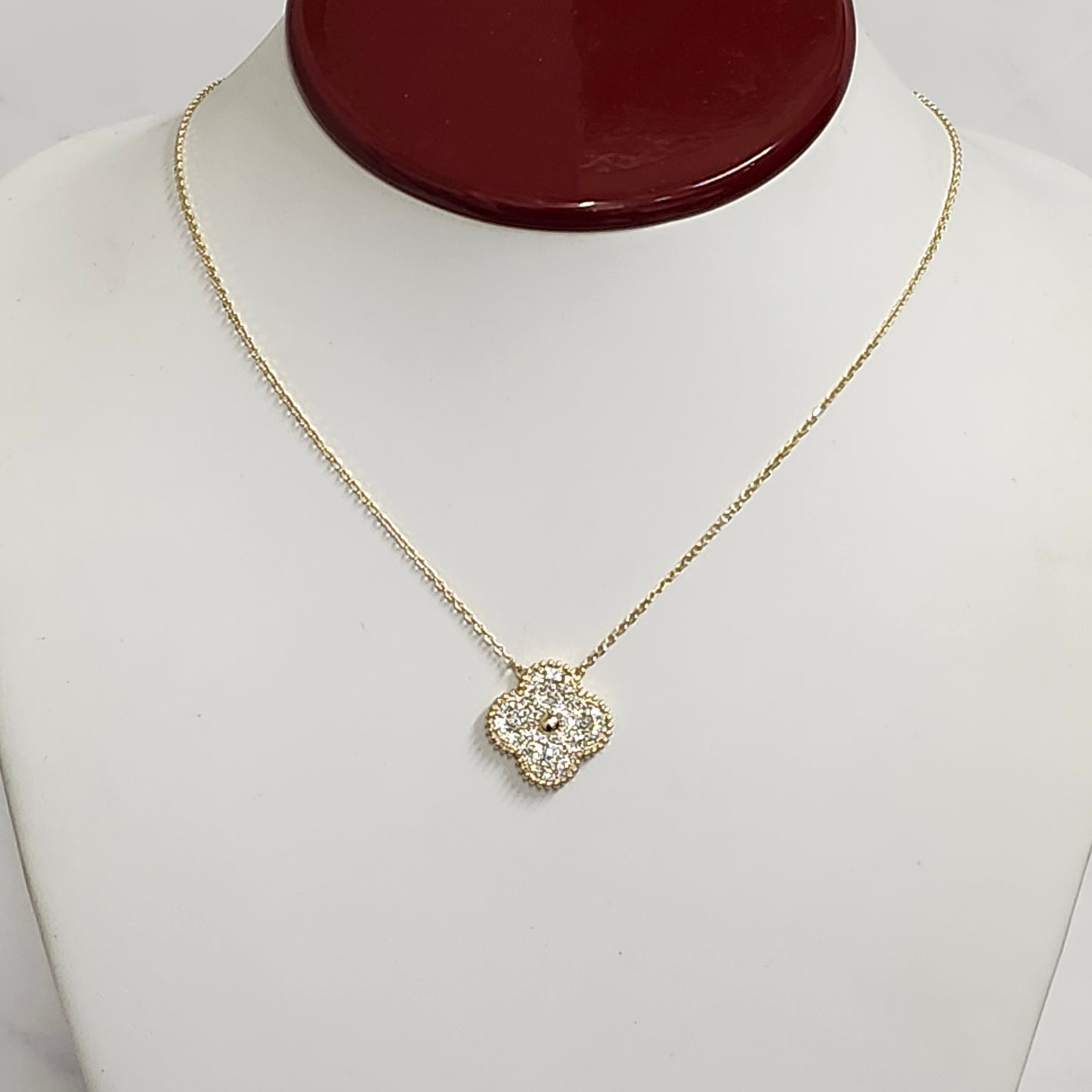 18mm Diamond Clover Pendant/ Clover Charm Necklace/Natural Diamond Necklace / Solid 14K and 18K Gold/ Diamond Cluster Necklace/Anniversary Gift