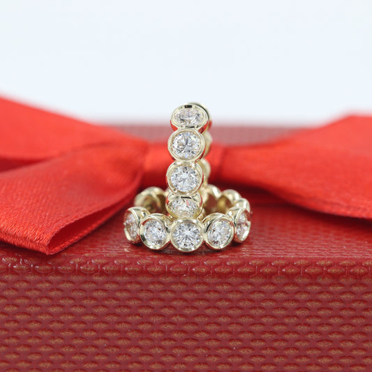 1ct Diamond Huggies Bezel Hoop Earring/Round Natural Diamond Bezel Hoop Earring/14K gold ,18K gold Hoop Diamond Earring/Anniversary gift