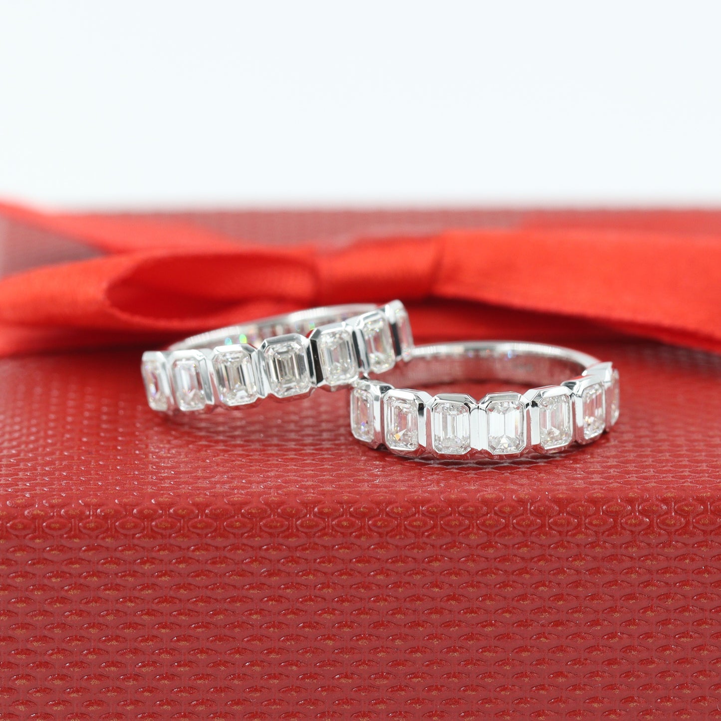 1ct Emerald Cut Diamond Bezel set Wedding Band/ Bezel Setting Emerald Cut Diamond Band/ Diamond Ring/ Anniversary gift Ring/ Stacking Band