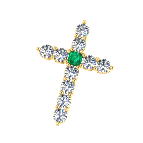 1ct Round Diamond and Emerald Cross Pendant / May Birthstone Jewelry /Simple Cross Pendant / Unique Cross Necklace / Anniversary Gift