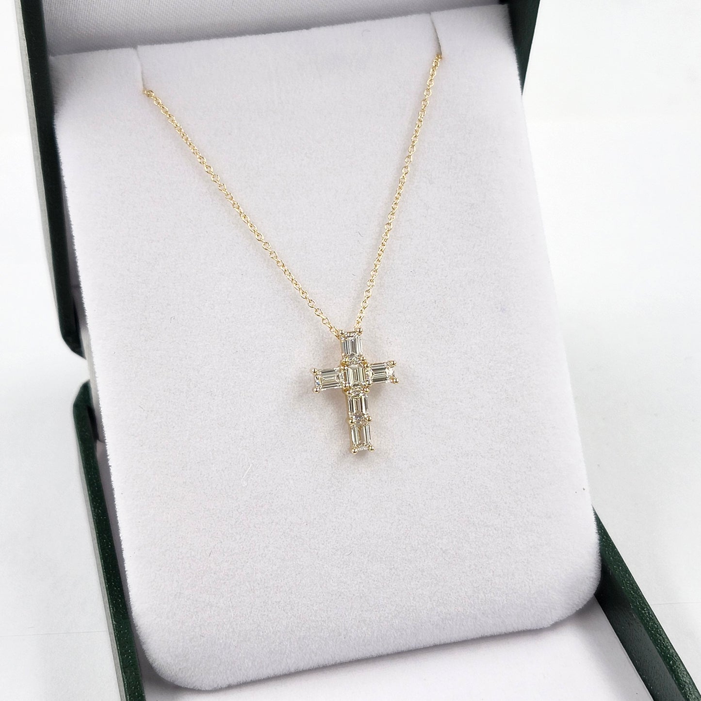 1ct Emerald Cut Natural Diamond Cross Pendant: 14K,18K Gold Diamond Necklace - Anniversary gift