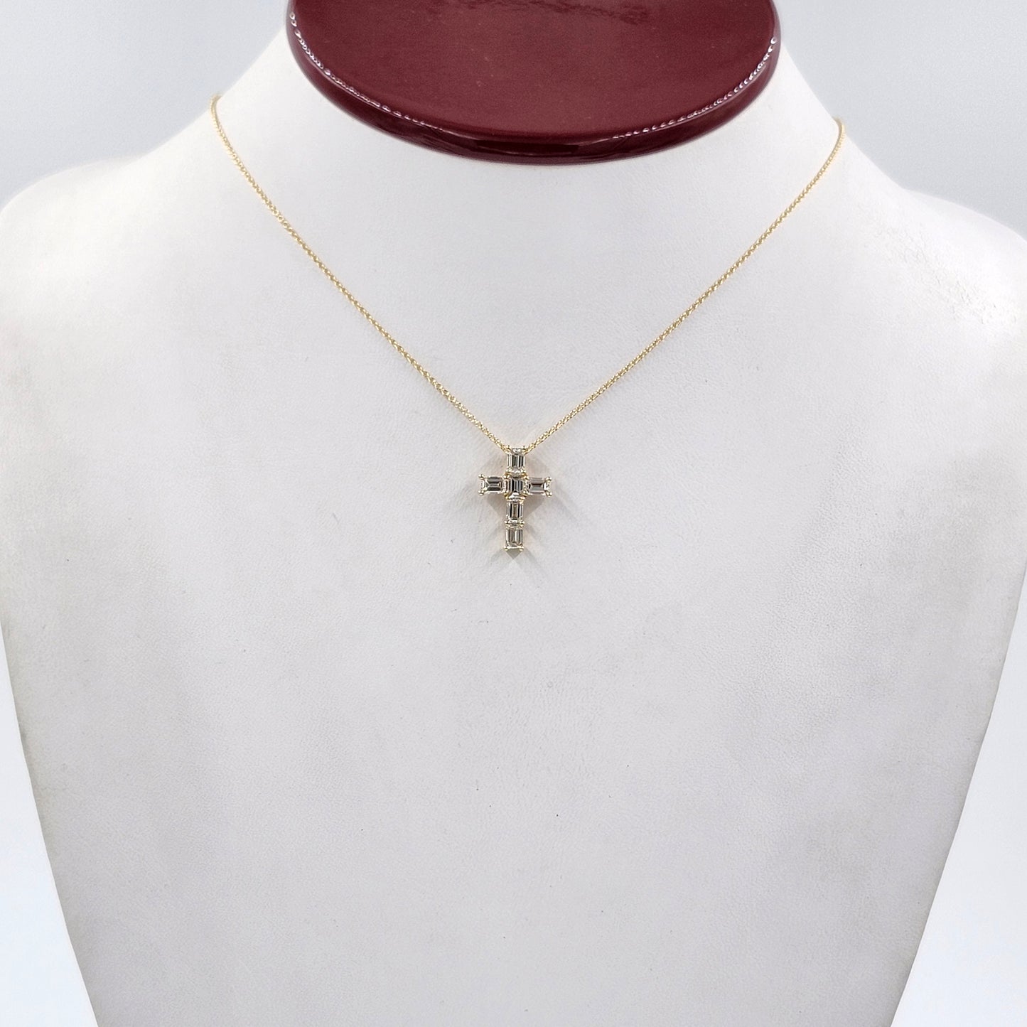 1ct Emerald Cut Natural Diamond Cross Pendant: 14K,18K Gold Diamond Necklace - Anniversary gift