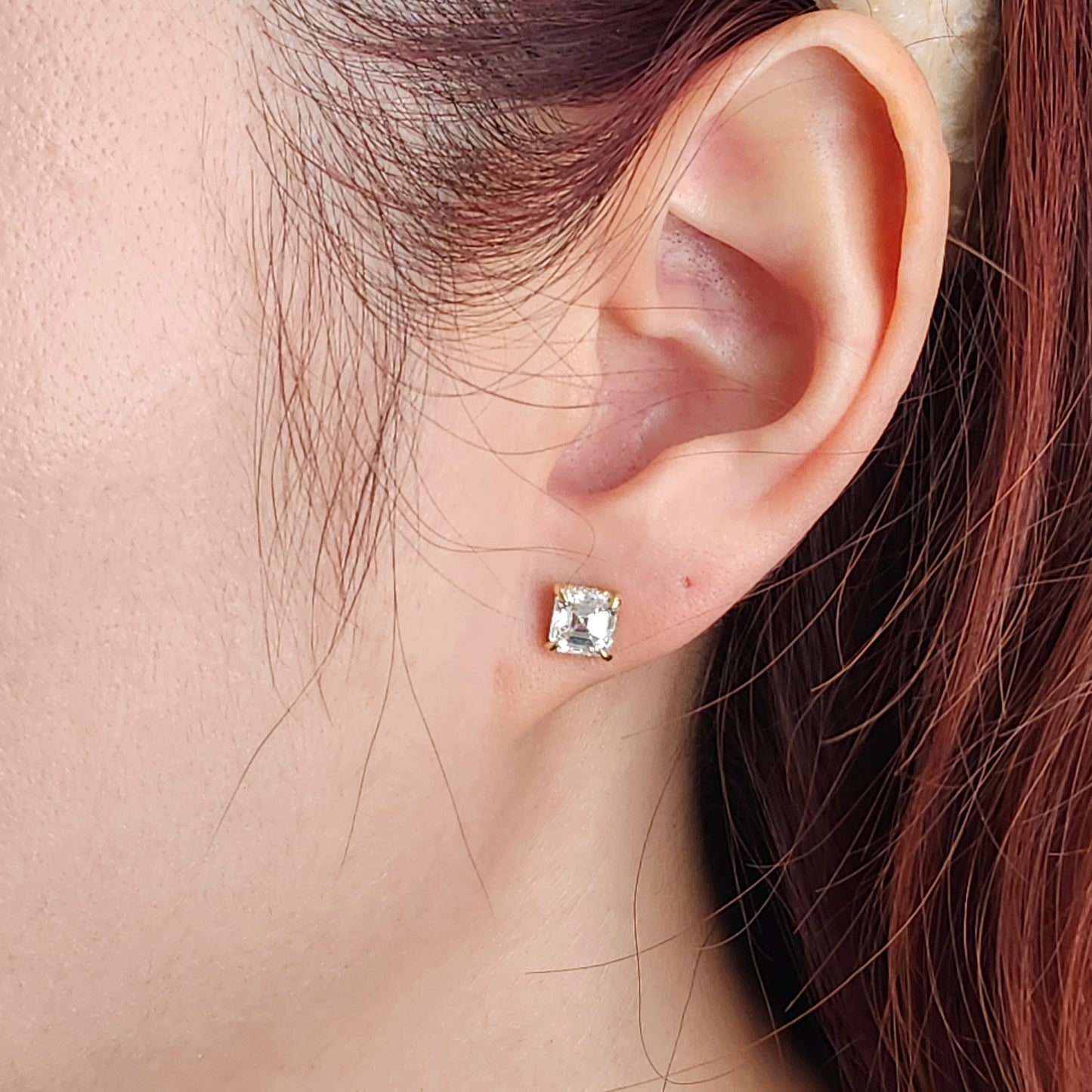 Asscher Cut Lab Diamond Stud Earrings: 14k Gold Wedding Jewelry - Anniversary gift