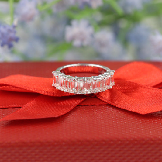 Emerald Cut Natural Diamond Ring/14K gold,18K gold, Platinum GIA Certified Emerald Cut Diamond Half Eternity Wedding Band/Anniversary gift