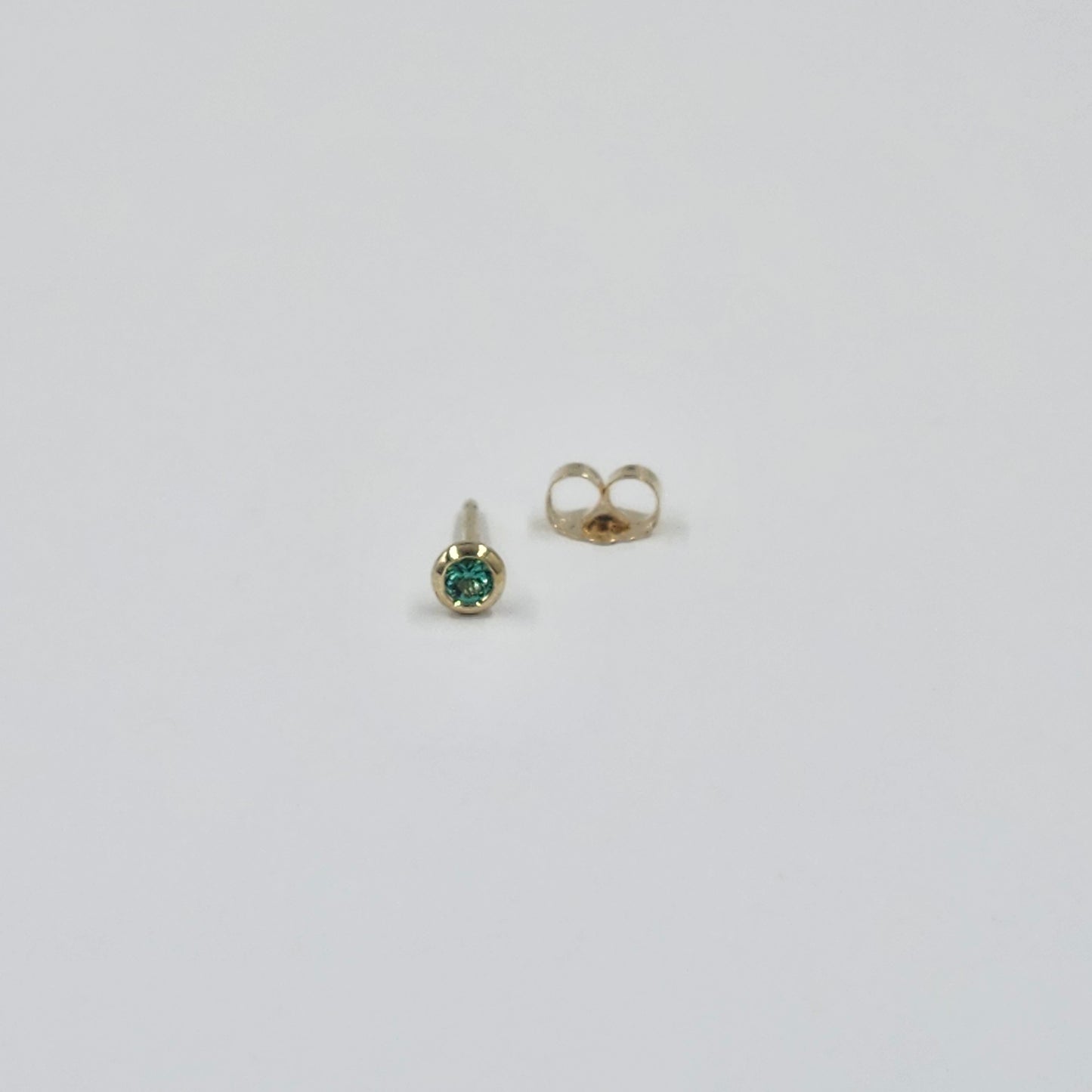 14K Gold Diamond Cut Natural Round Emerald Bezel Set Jacket Earrings: 2.4mm Round Emerald Bezel Set Studs - Anniversary gifts