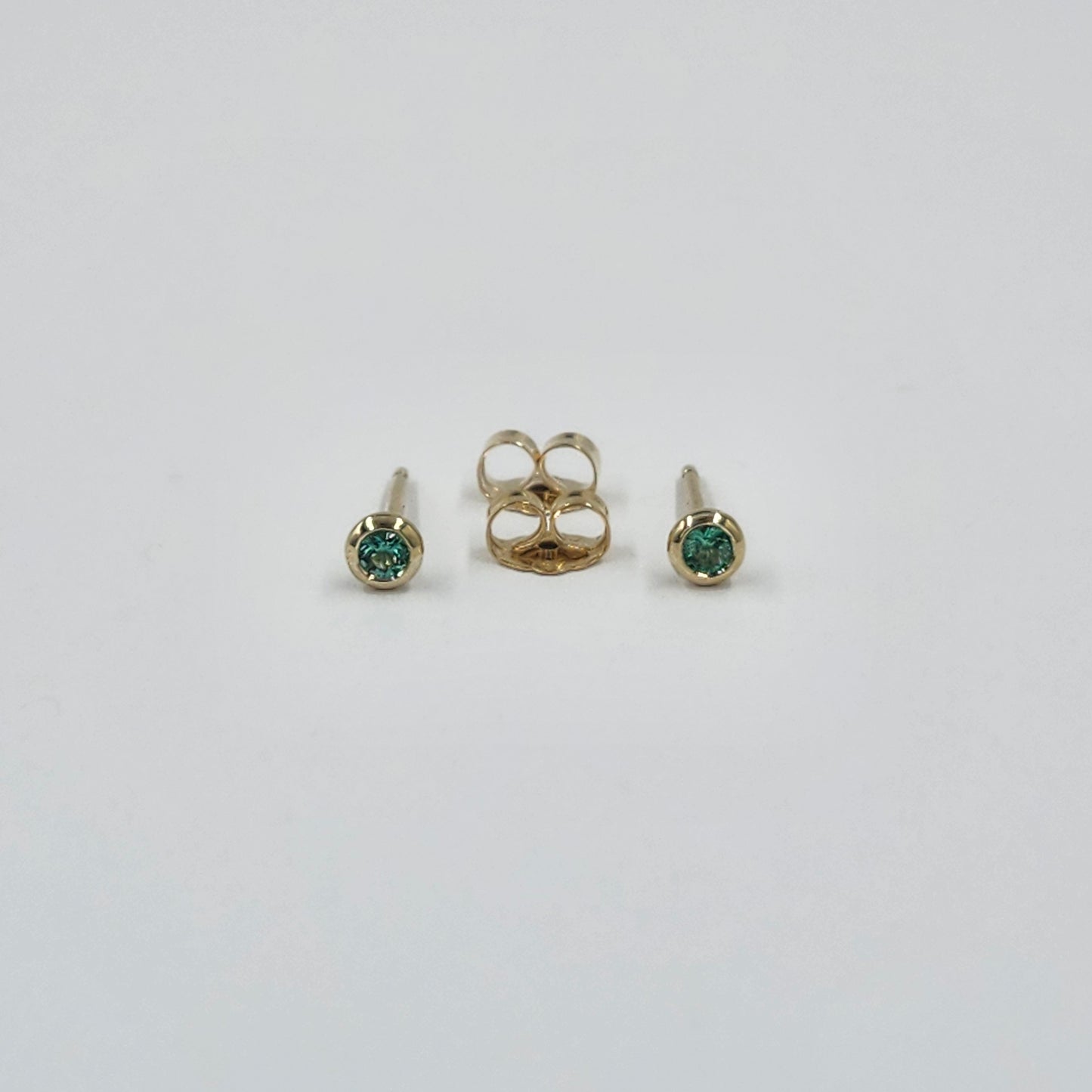 14K Gold Diamond Cut Natural Round Emerald Bezel Set Jacket Earrings: 2.4mm Round Emerald Bezel Set Studs - Anniversary gifts