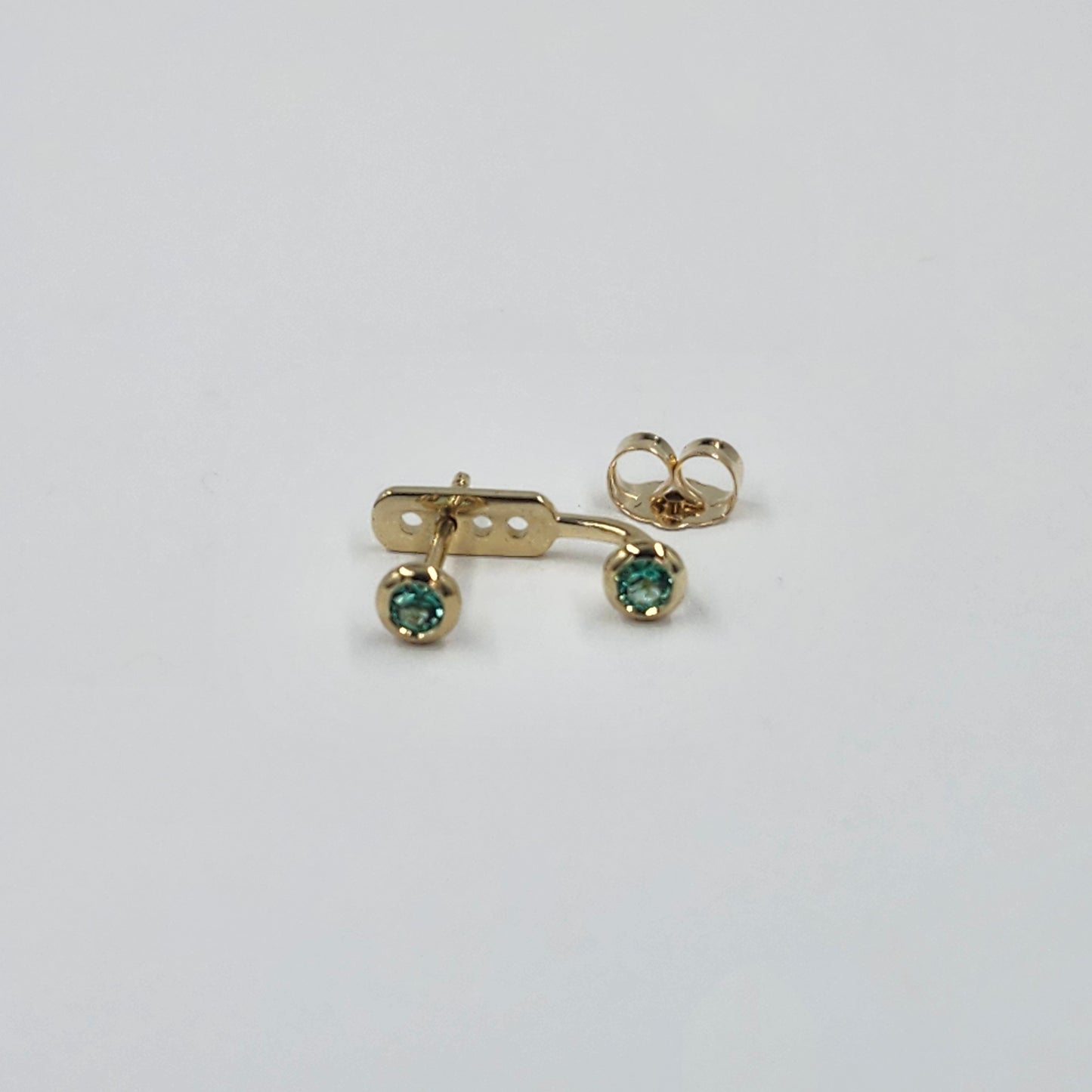 14K Gold Diamond Cut Natural Round Emerald Bezel Set Jacket Earrings: 2.4mm Round Emerald Bezel Set Studs - Anniversary gifts