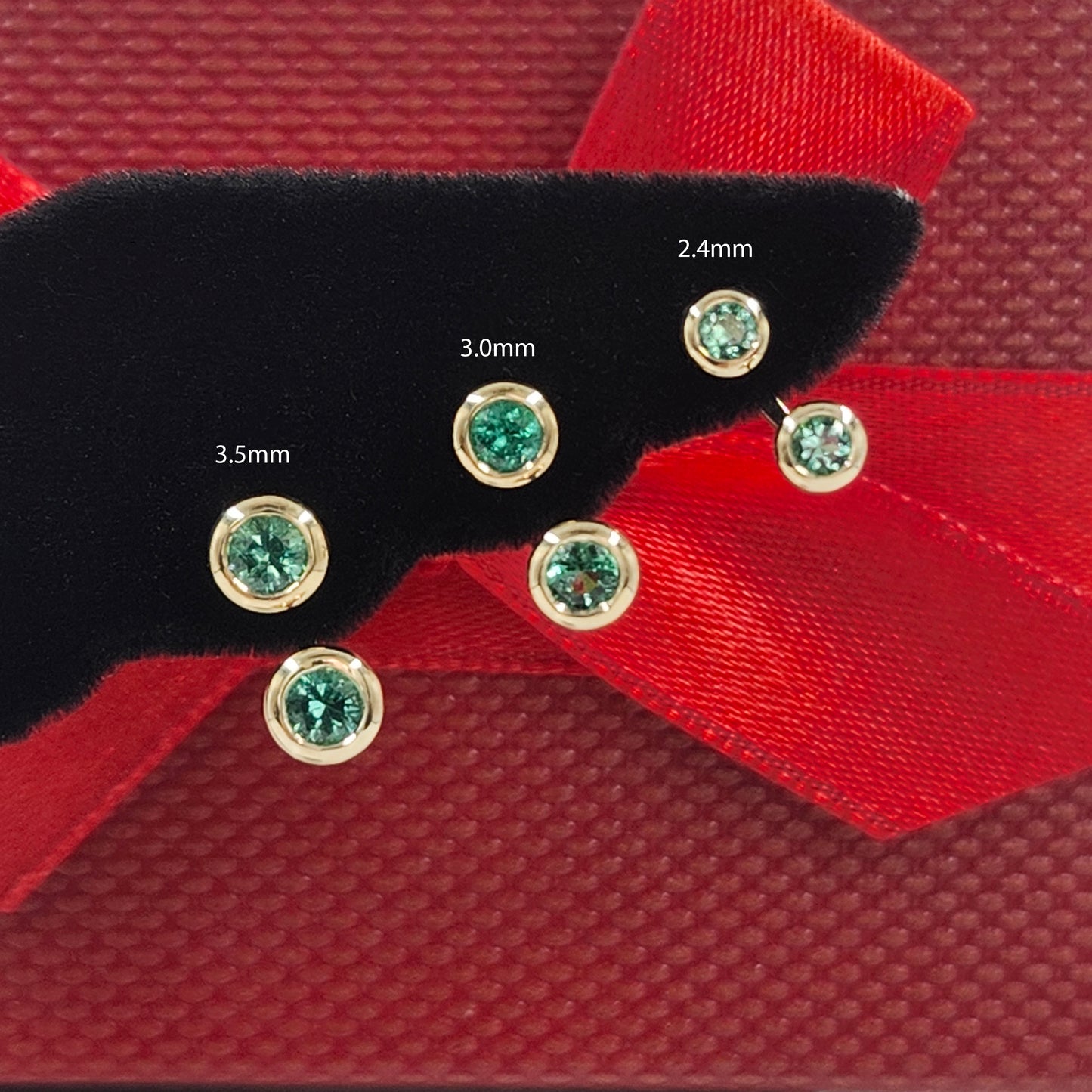 14K Gold Diamond Cut Natural Round Emerald Bezel Set Jacket Earrings: 3.0mm Round Emerald Bezel Set Studs - Anniversary gifts