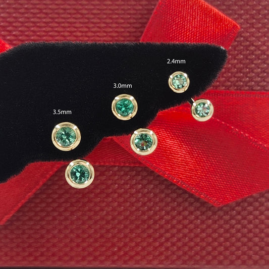 14K Gold Diamond Cut Natural Round Emerald Bezel Set Jacket Earrings: 3.5mm Round Emerald Bezel Set Studs - Anniversary gifts