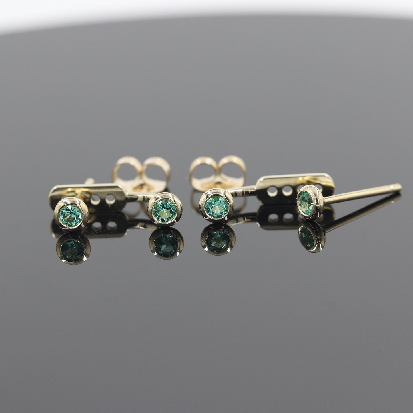 14K Gold Diamond Cut Natural Round Emerald Bezel Set Jacket Earrings: 2.4mm Round Emerald Bezel Set Studs - Anniversary gifts