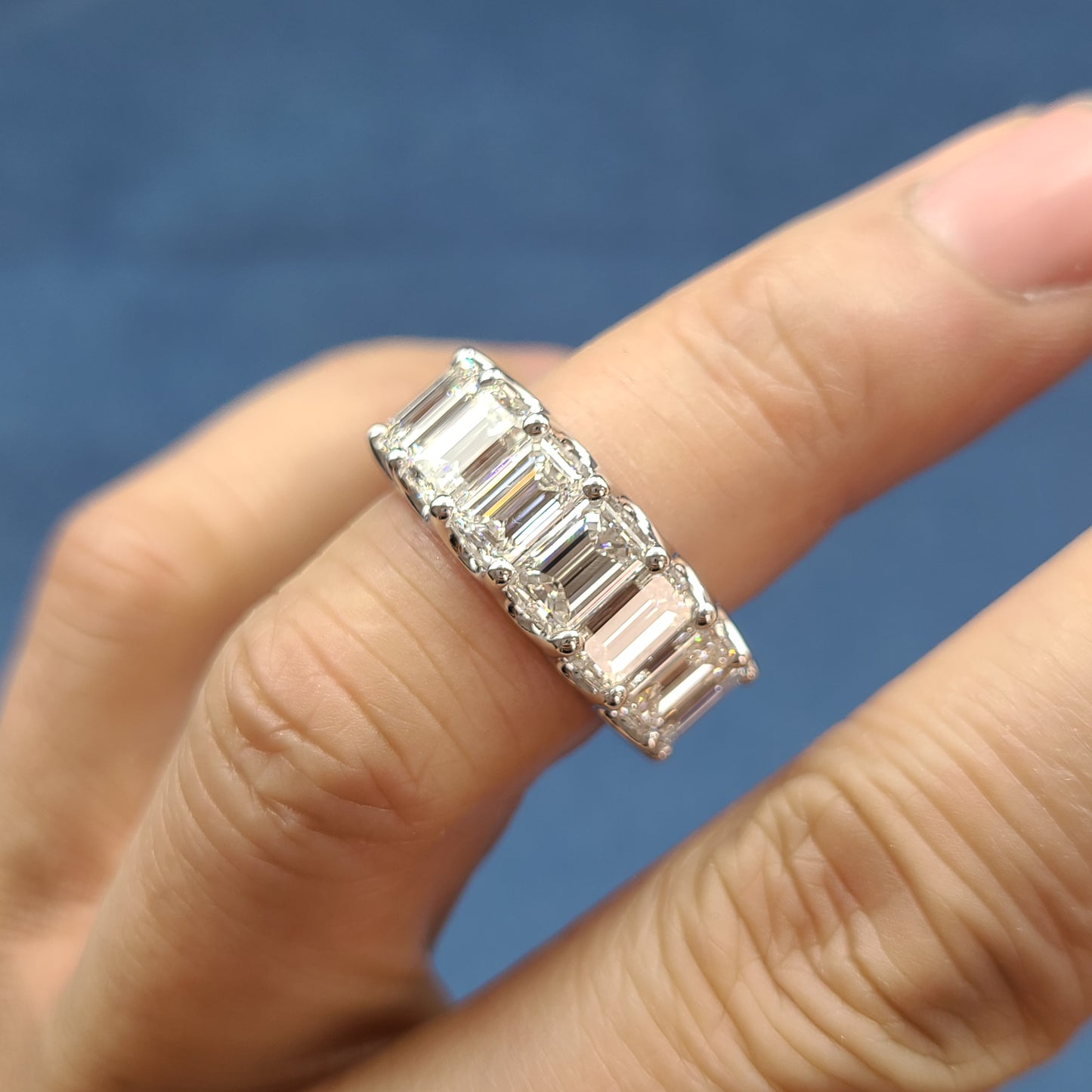 11.8ct Emerald Cut Diamond Wedding Ring / 18K gold Emerald Cut Natural Diamond Full Eternity Width 9mm Ring / Anniversary gift