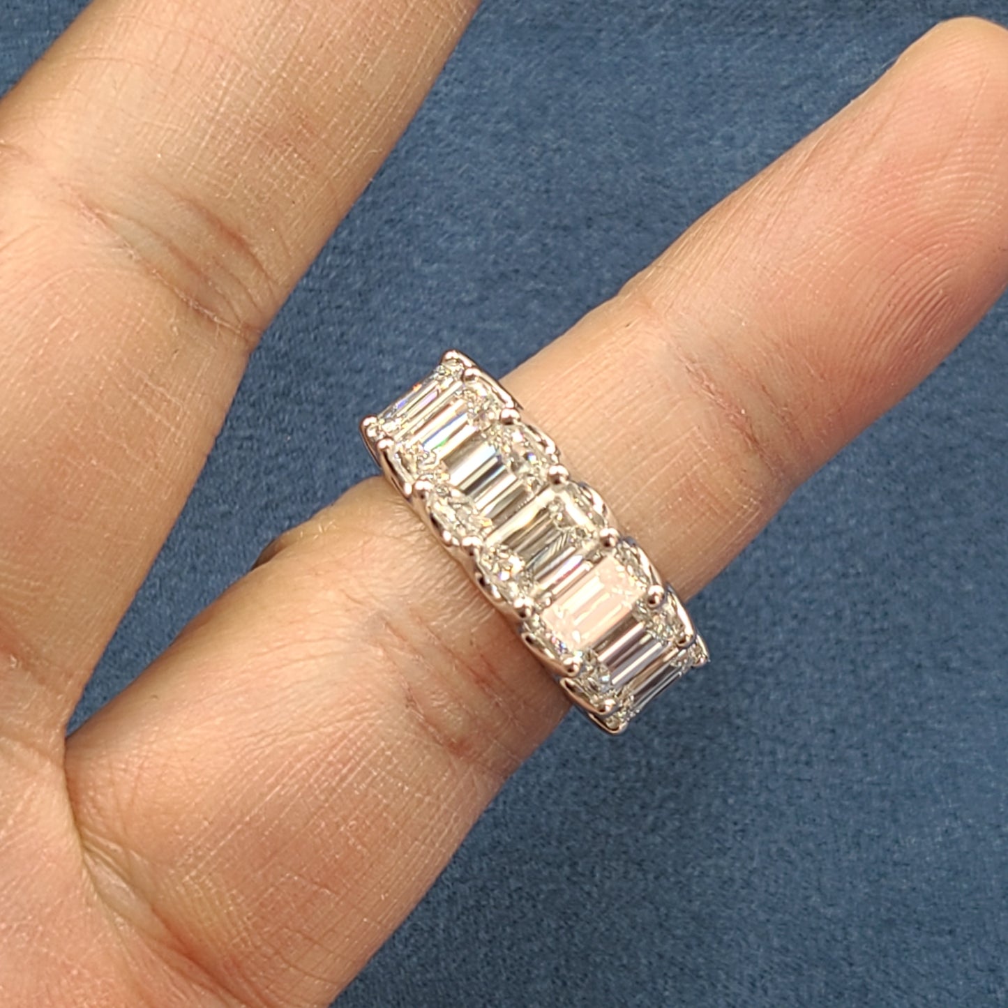 11.8ct Emerald Cut Diamond Wedding Ring / 18K gold Emerald Cut Natural Diamond Full Eternity Width 9mm Ring / Anniversary gift