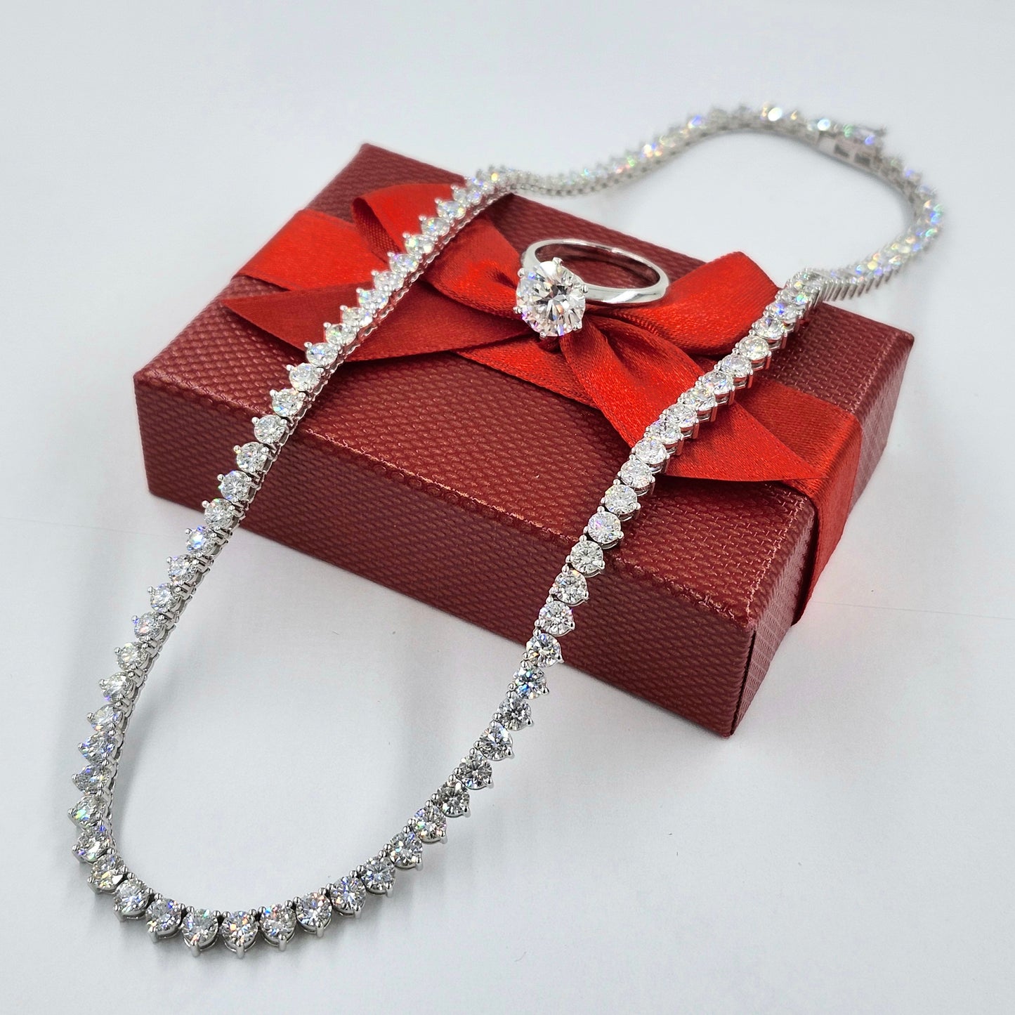 21ct Lab Diamond 3 Prong Tennis Necklace /14k Gold Round Diamond Tennis Necklace/Anniversary Gift